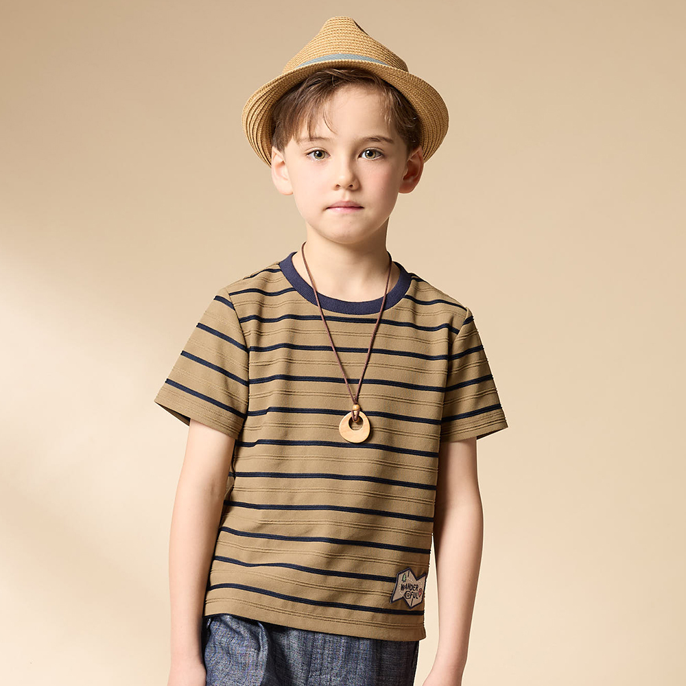 PIPPY 休閒橫紋彈性棉圓領短袖上衣 棕