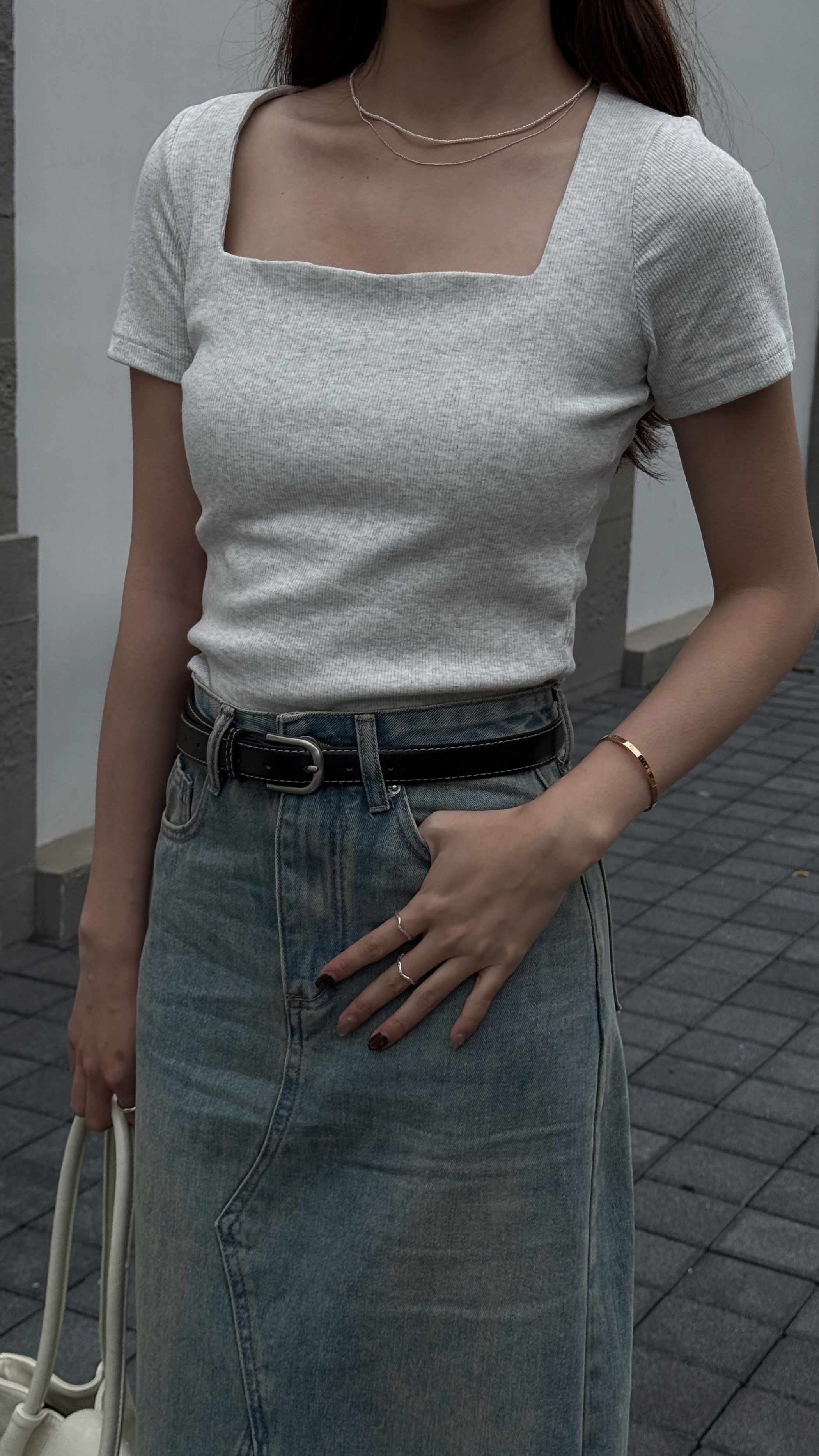 方領坑條短袖上衣 ( 2 colors )