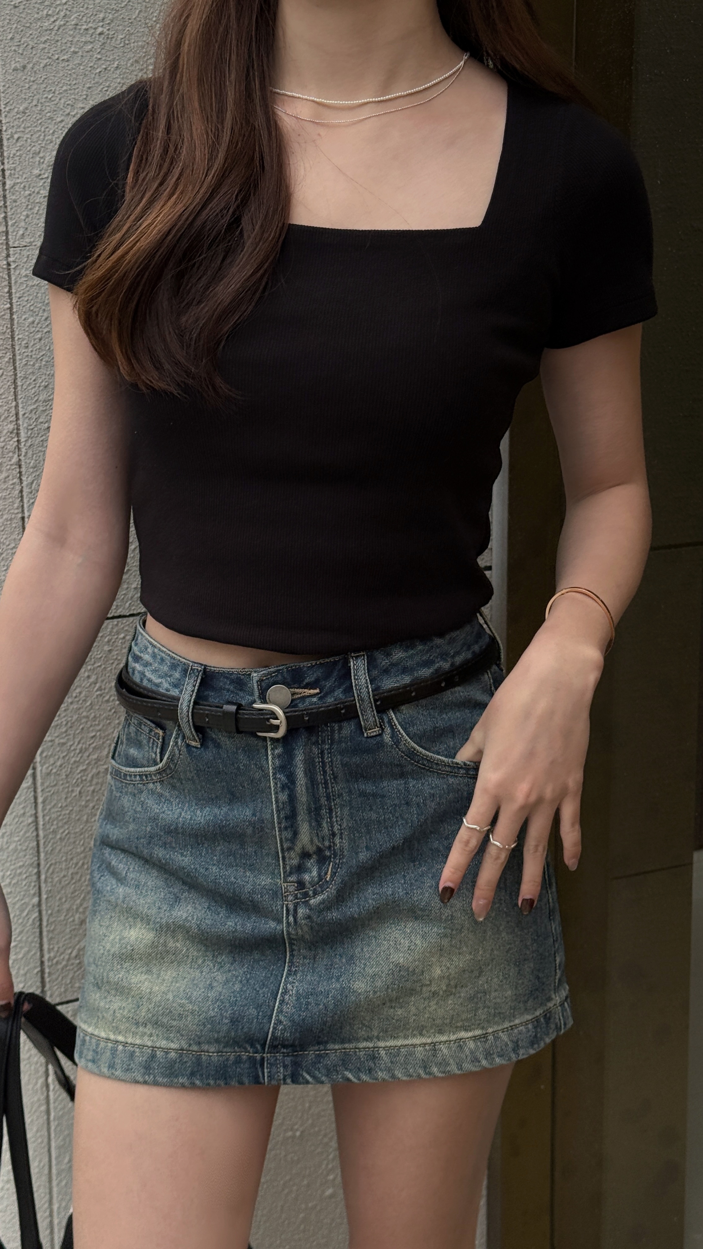 方領坑條短袖上衣 ( 2 colors )