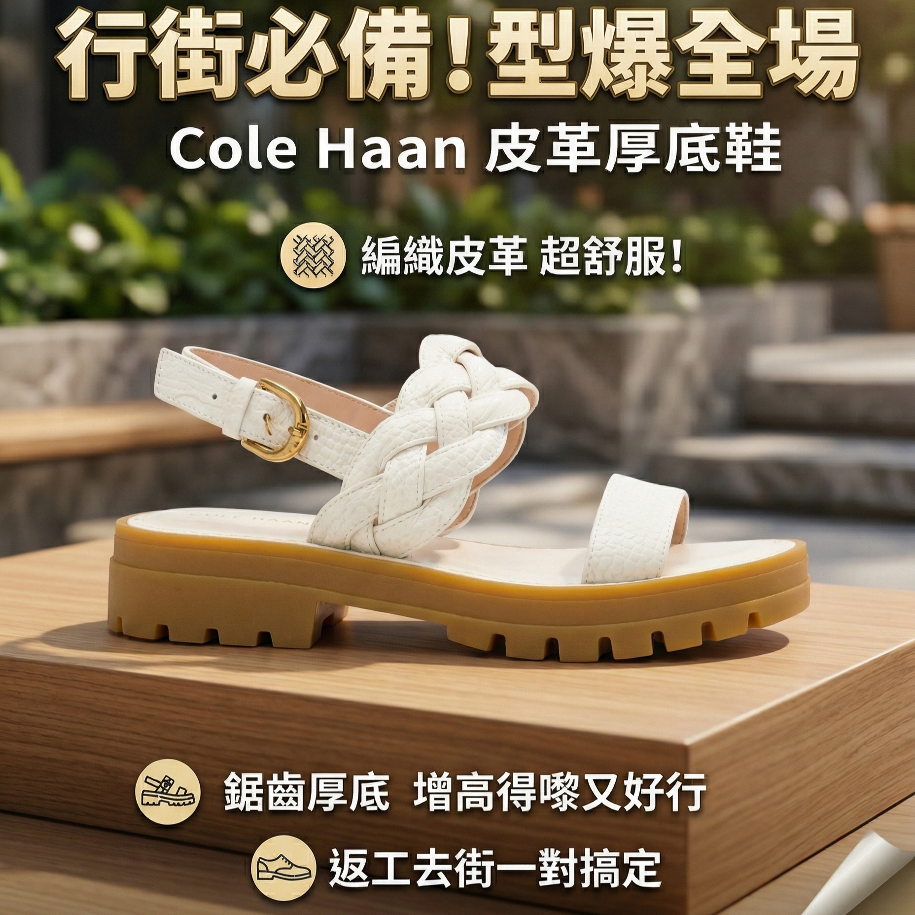 【預購】H033101 Cole Haan 皮革厚底涼鞋