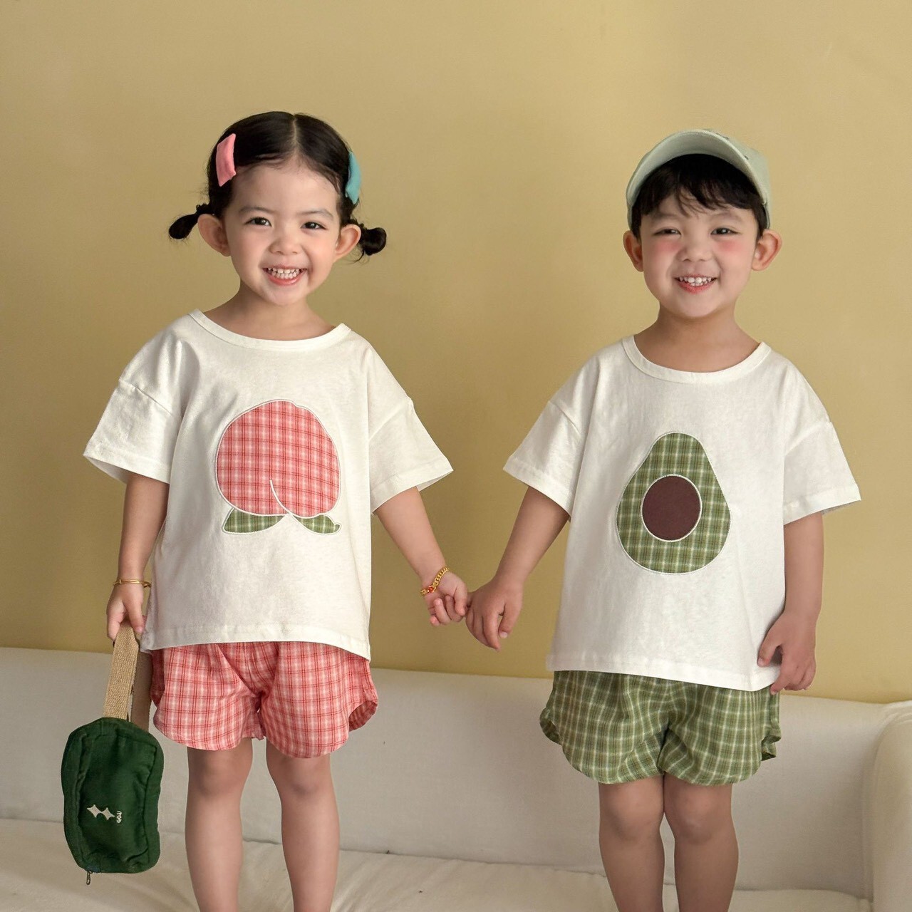 繽紛水果格子造型套裝ꕀꕀꕀ ＊短袖上衣 + 短褲