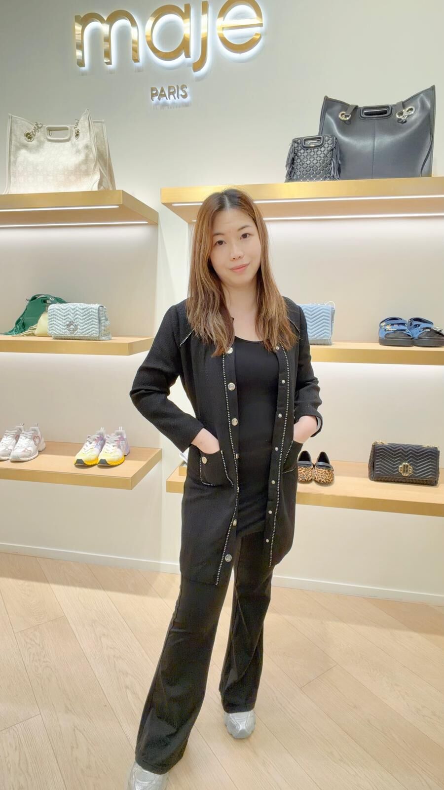 Maje 黑色長袖長身厚外套 #MFPRO03334