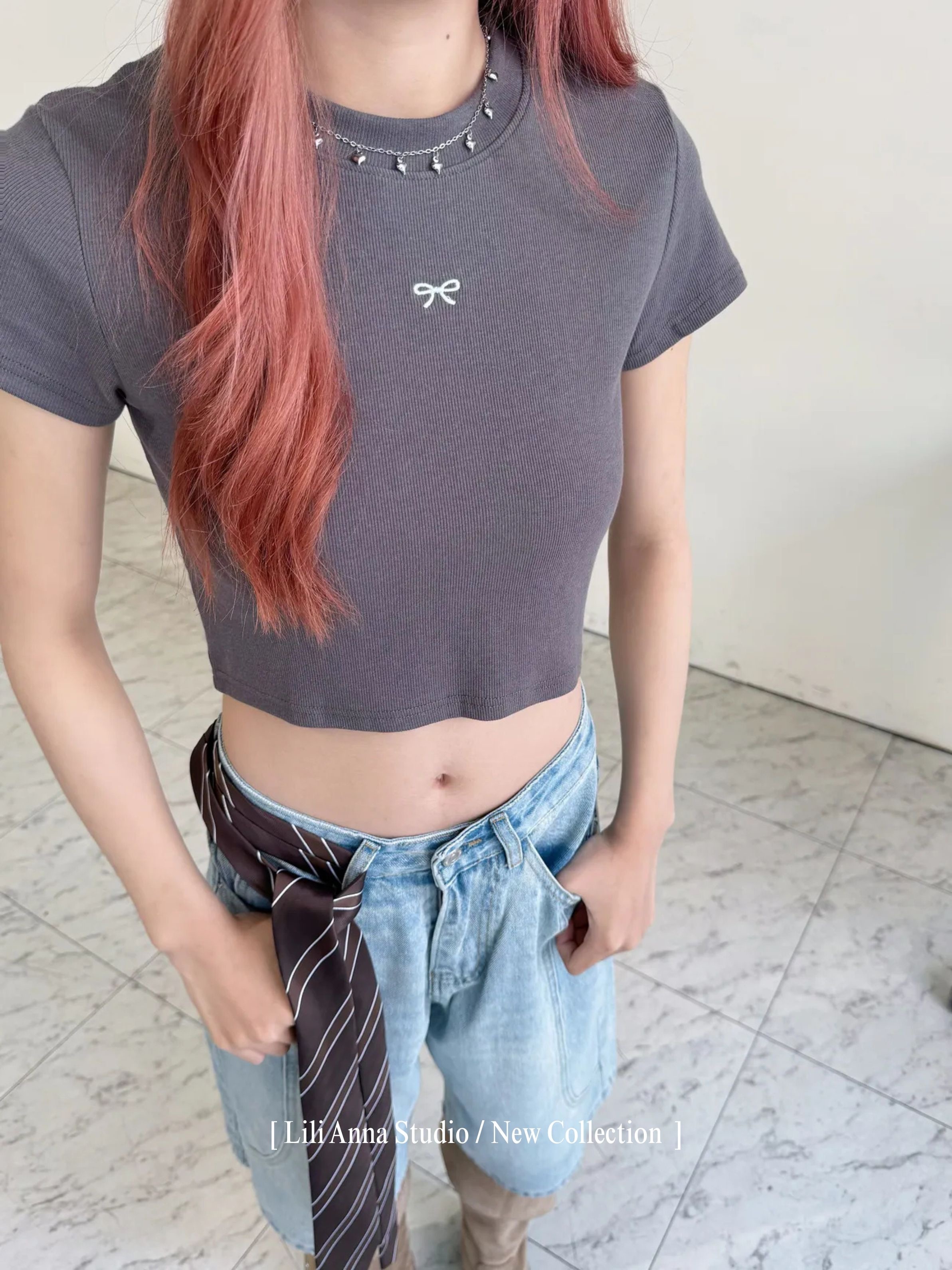 小蝴蝶結素色上衣-0992