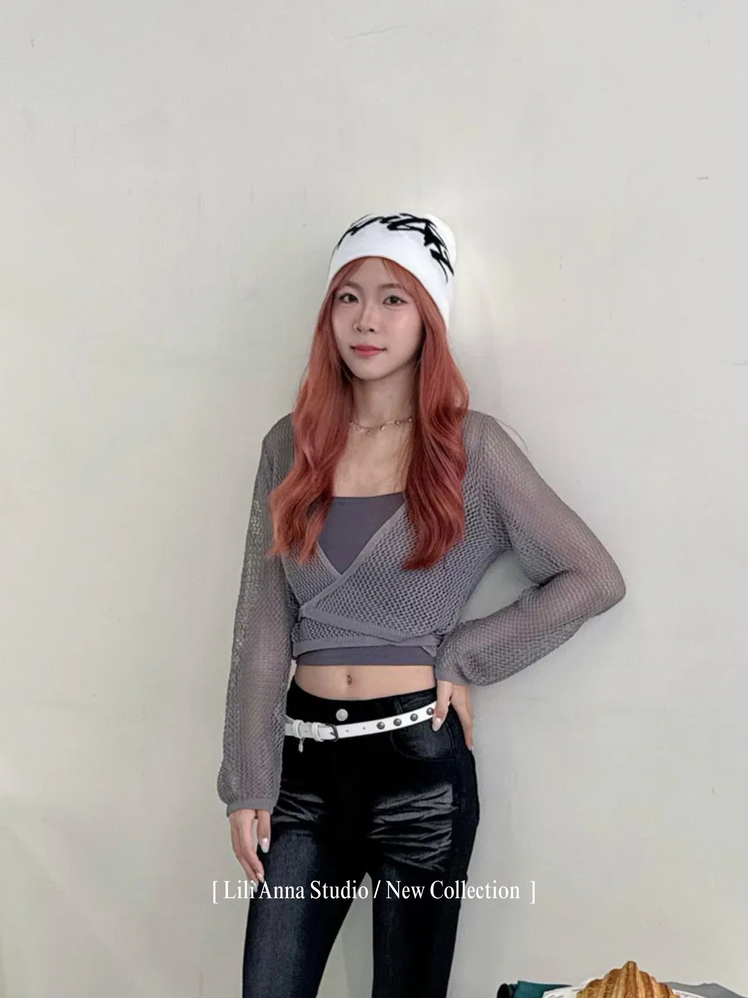 短版洞洞綁帶罩衫-3822