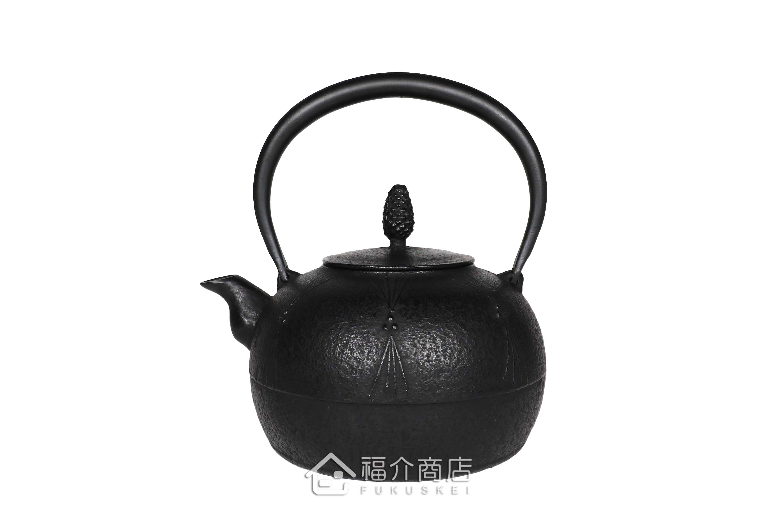 金野和司所製作的日本鑄鐵壺,壺身設計成松紋,煮水泡茶用的鐵壺