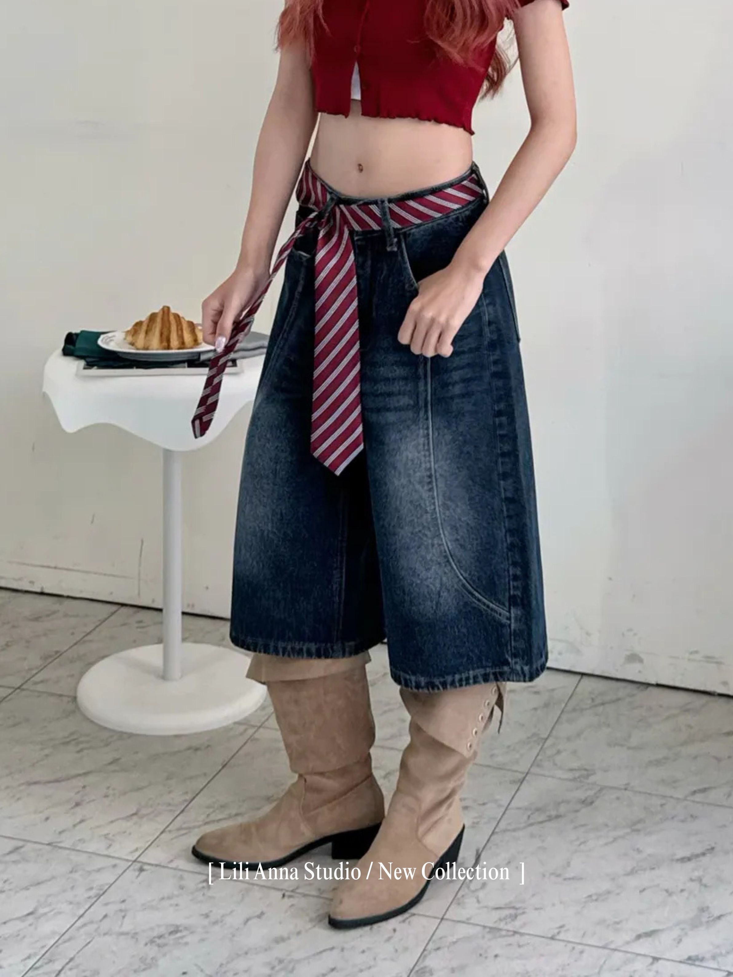 復古做舊五分褲-8136