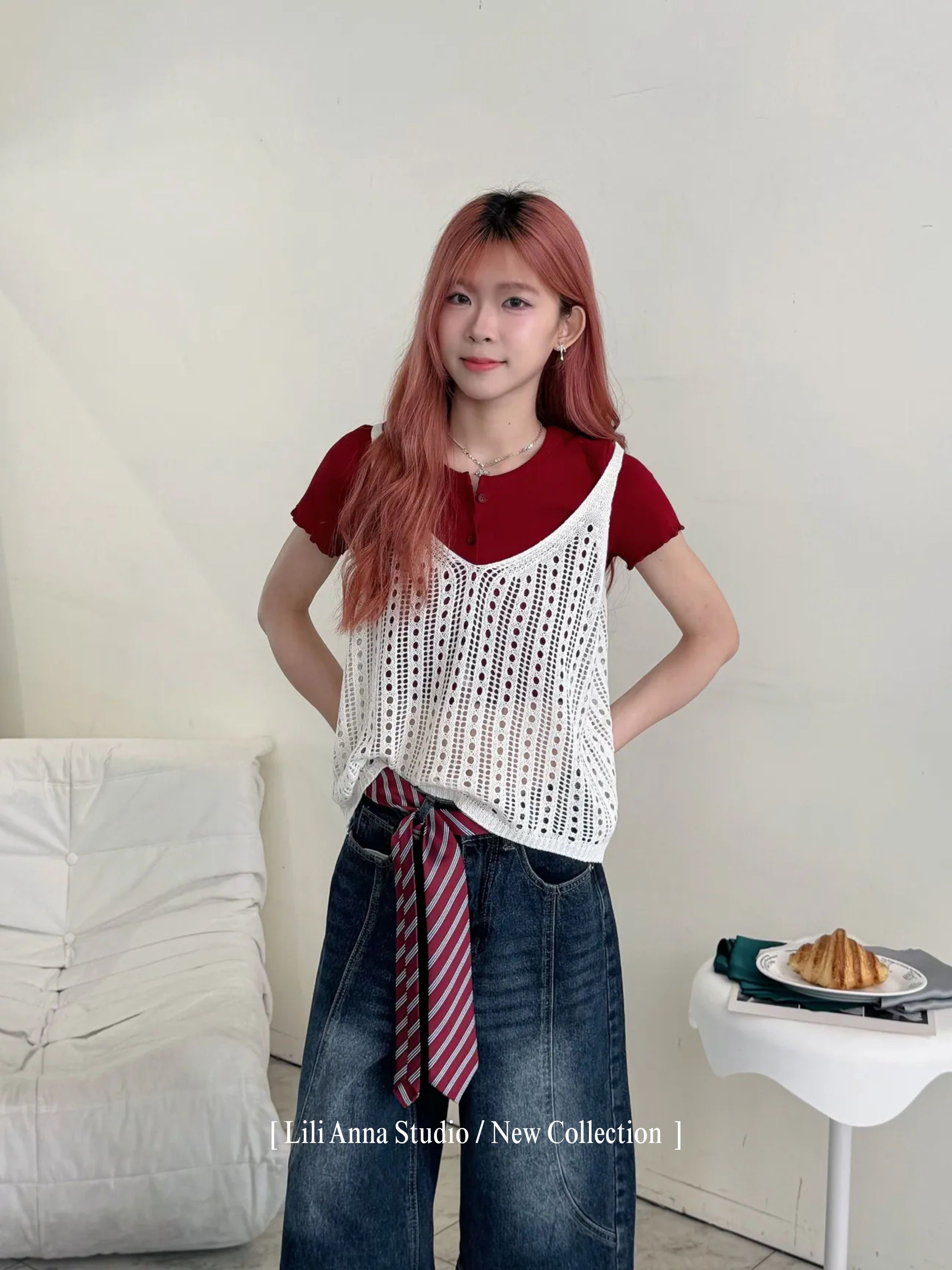 洞洞吊帶背心-0385