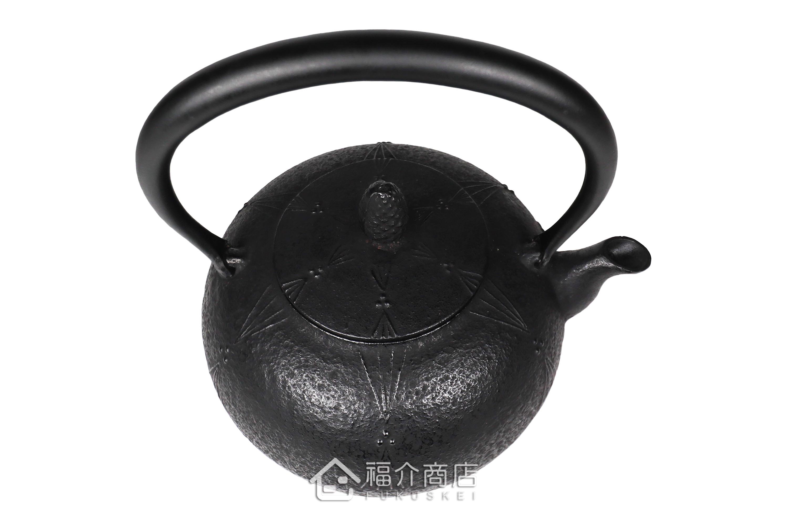 金野和司所製作的日本鑄鐵壺,壺身設計成松紋,煮水泡茶用的鐵壺
