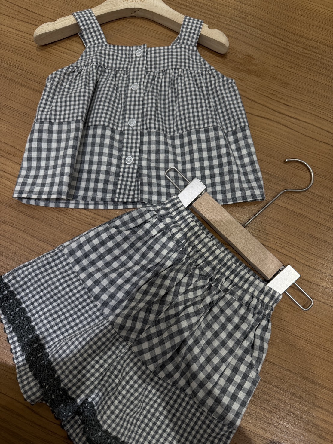 9183棉麻格子日系套裝