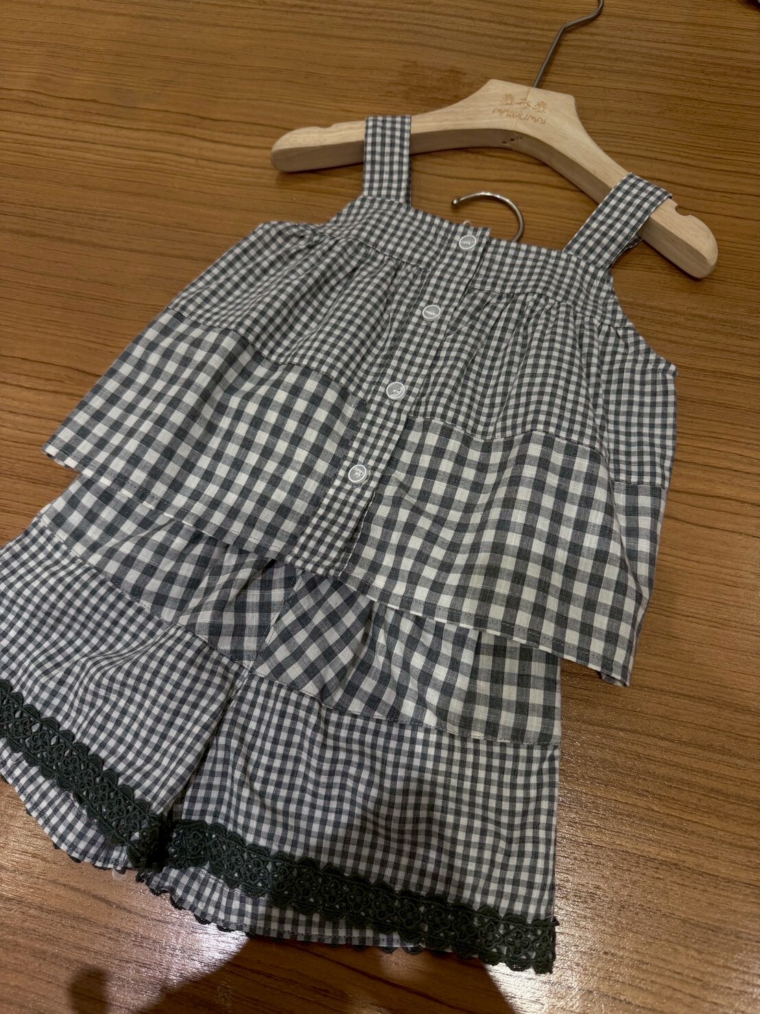 9183棉麻格子日系套裝