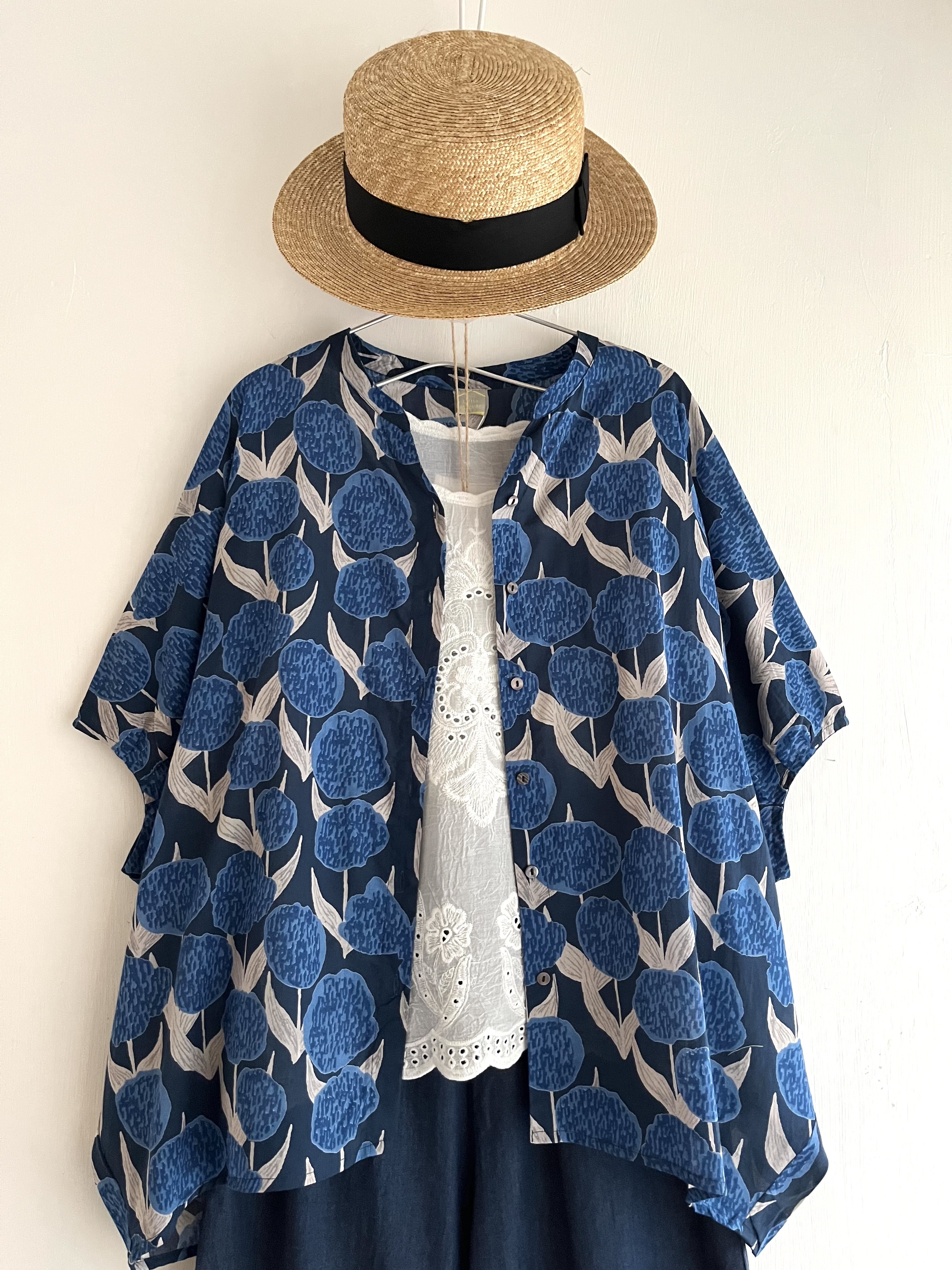 Little Market藍色水彩花花top