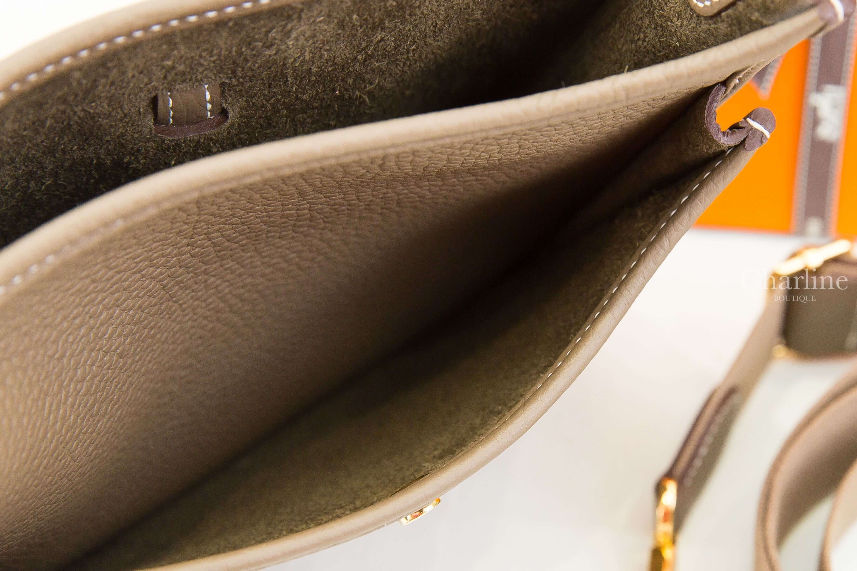Hermès Evelyne 23cm Poche III Bag 18 Etoupe Taurillon Clemence 大象灰金釦簍空洞洞肩背包-Charline Boutique 精品代購