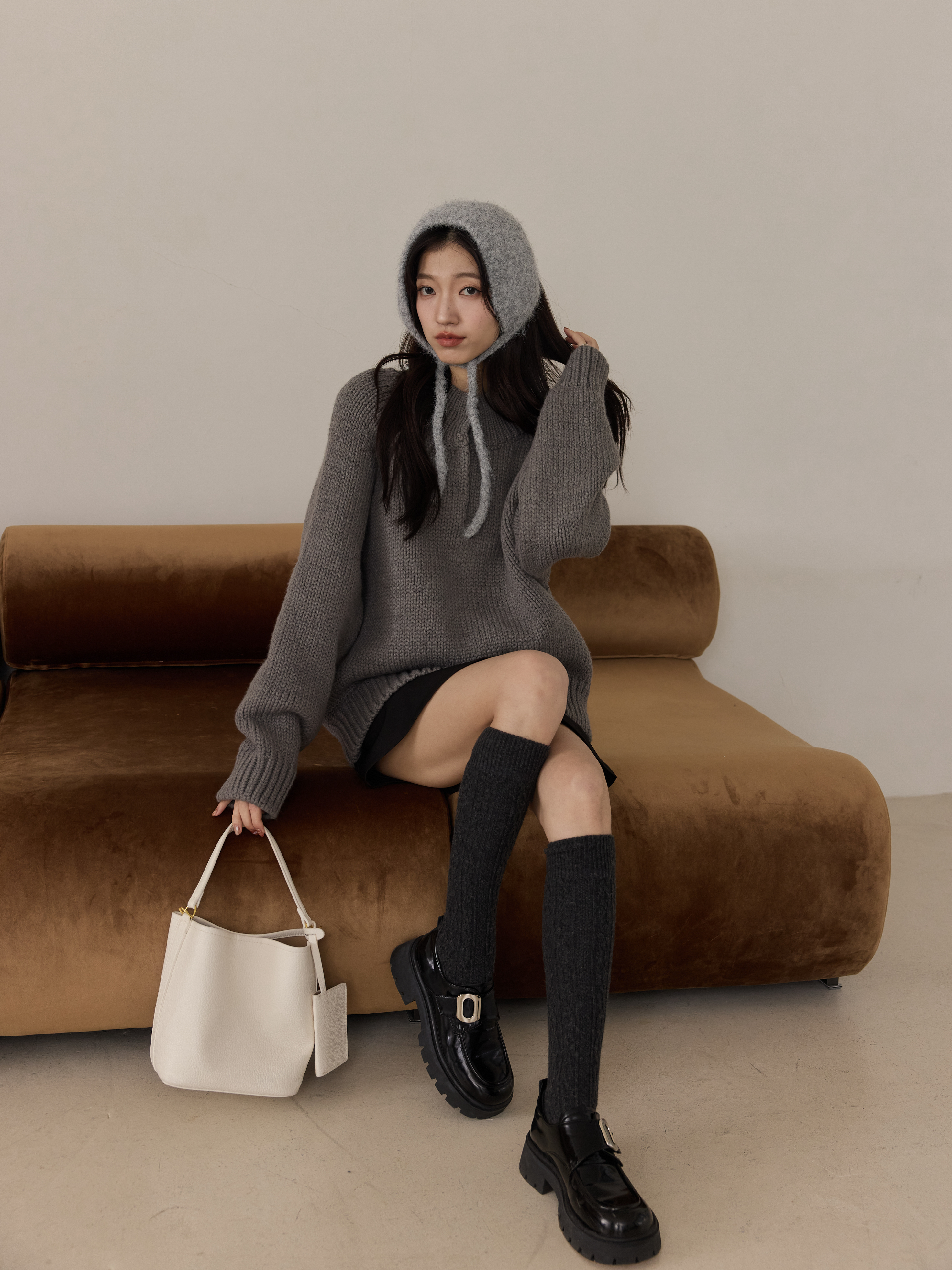 麻花織紋羊毛長筒襪