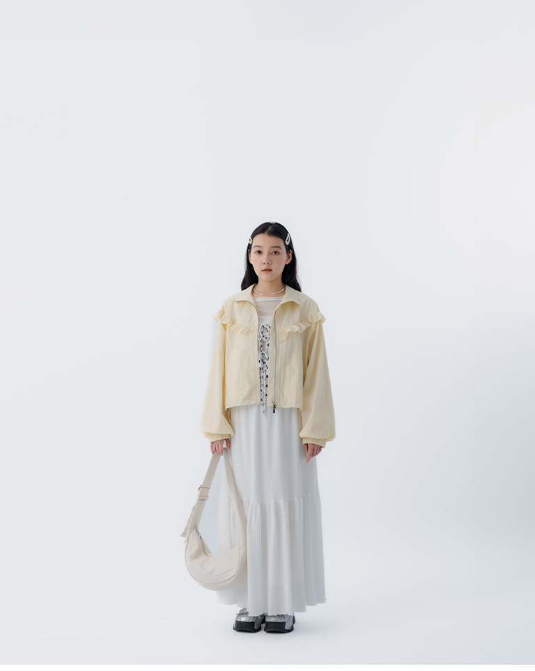 Cut-and-paint ruffled drawstring jacket, available in three colors【02071712】in stock+pre-order