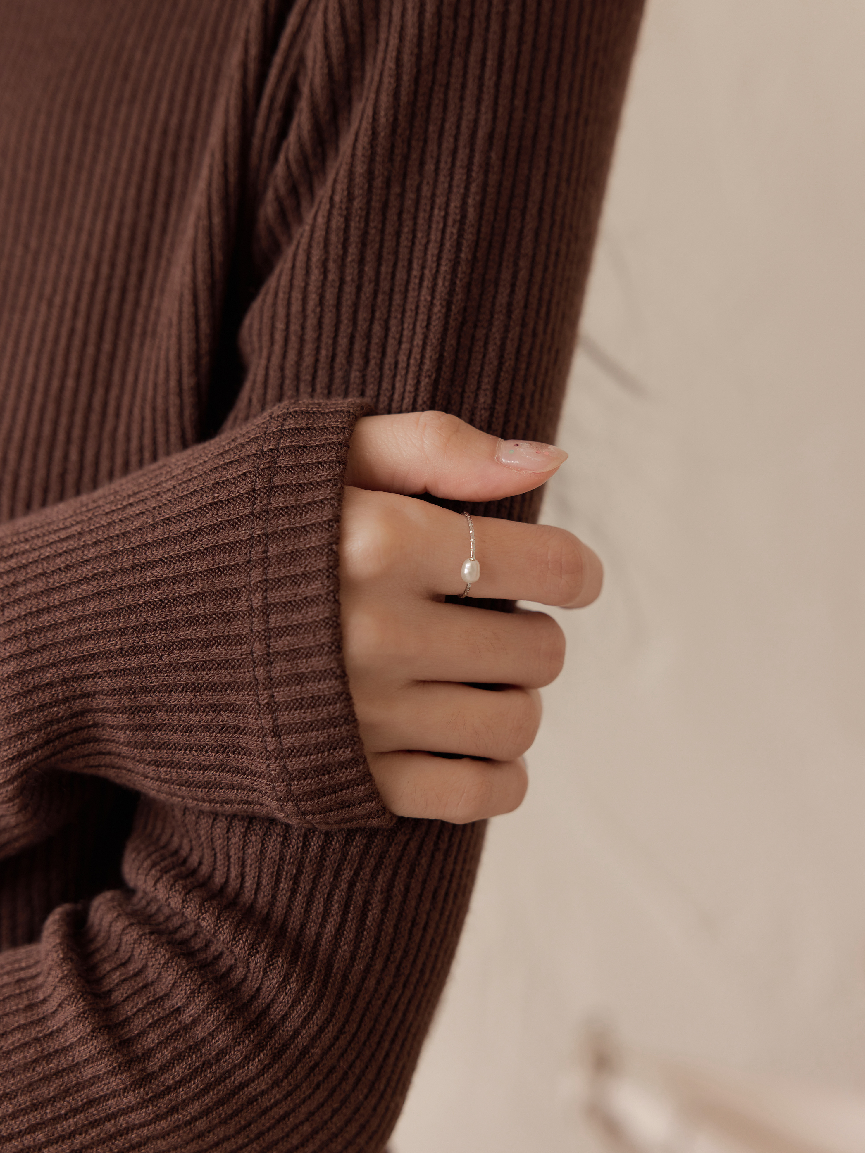 月光珍珠扭紋戒