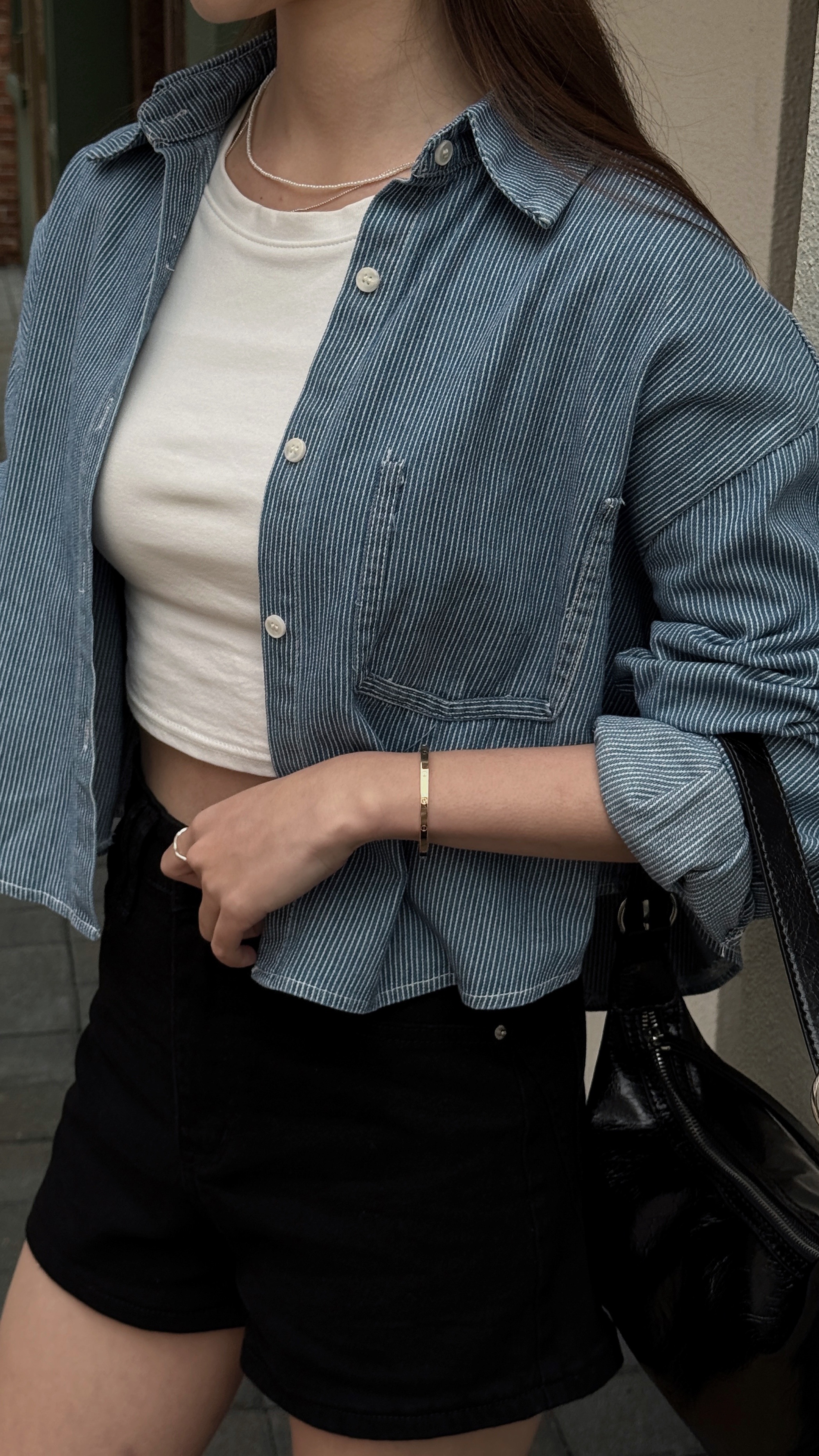 經典設計感口袋藍條紋襯衫