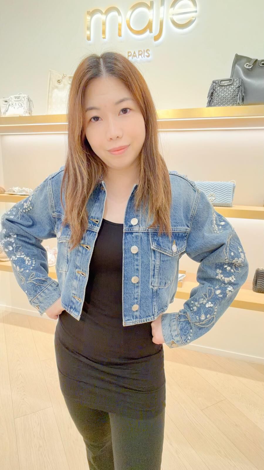 Maje 淺藍牛仔褸袖有花紋 #MFPBL00731