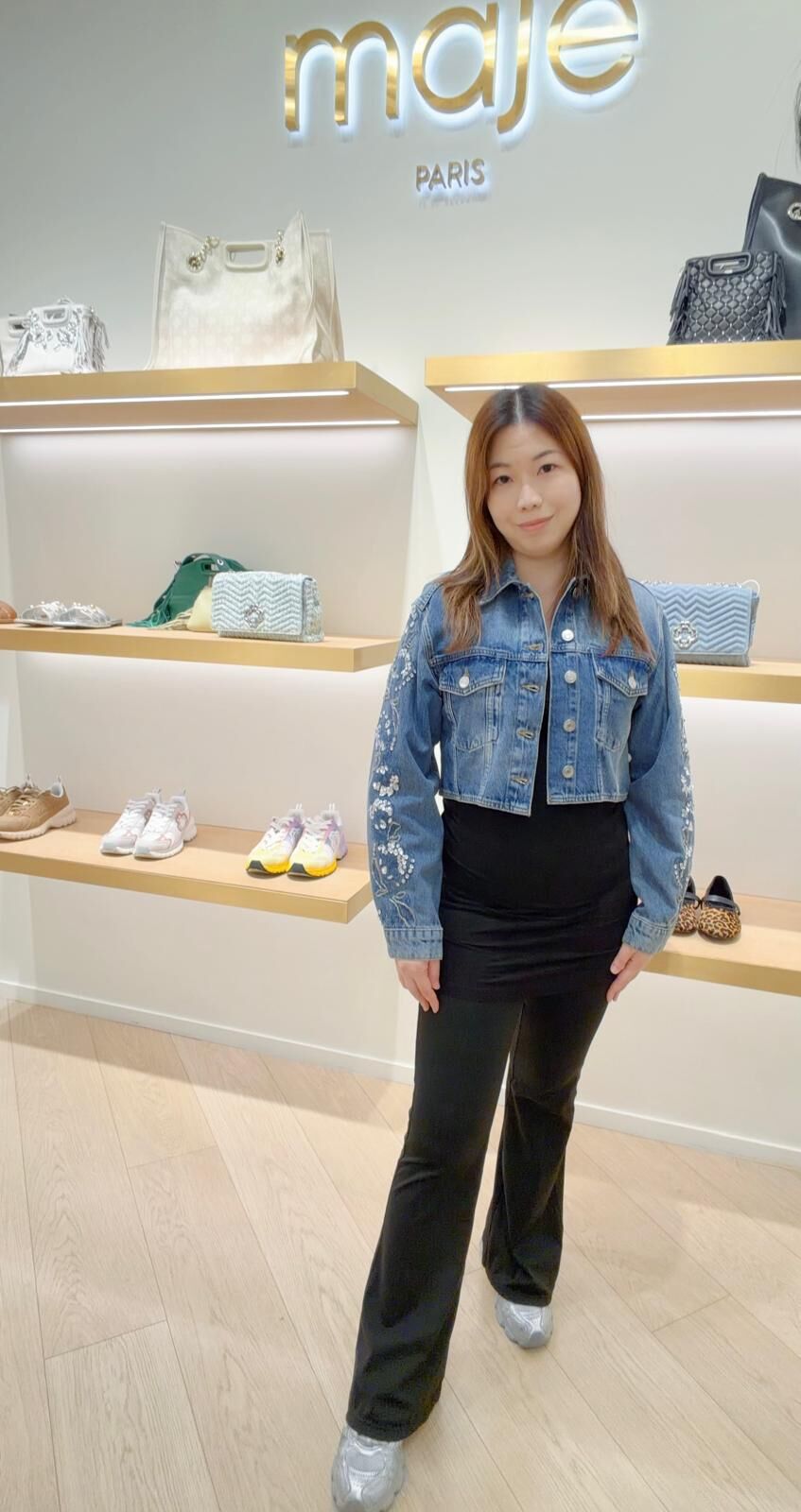 Maje 淺藍牛仔褸袖有花紋 #MFPBL00731