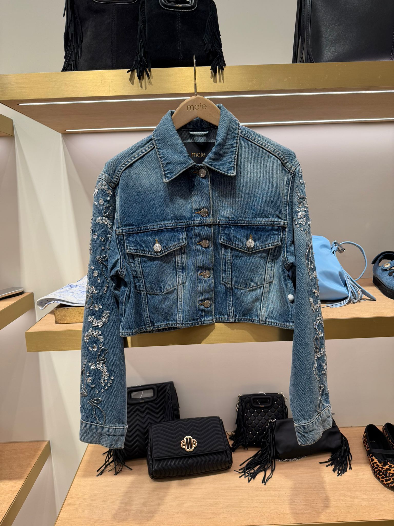 Maje 淺藍牛仔褸袖有花紋 #MFPBL00731