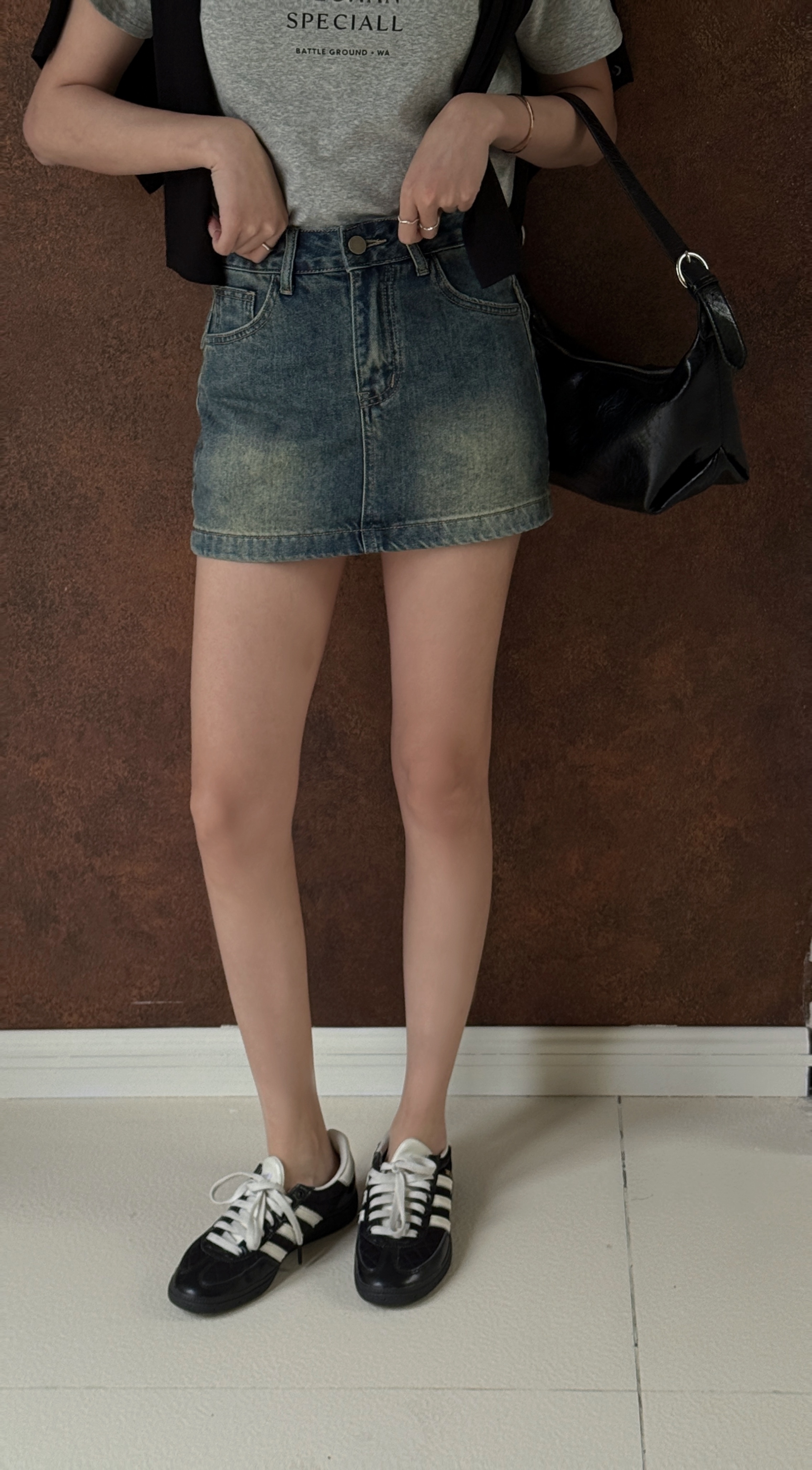 復古藍牛仔工裝短裙