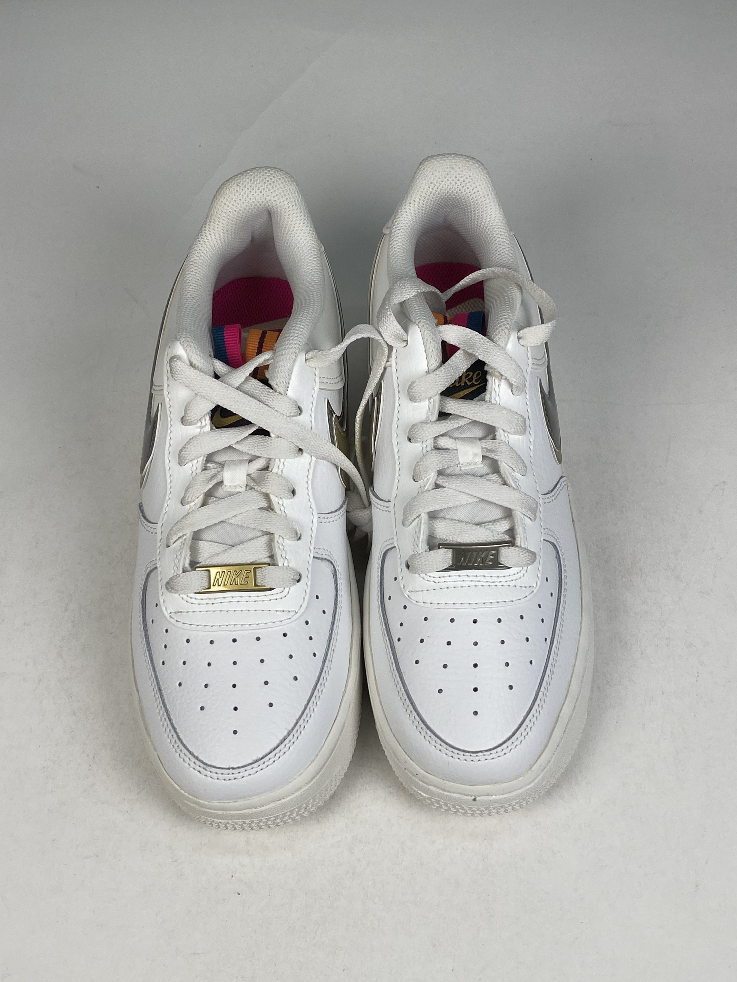 右腳中底、鞋底泛黃 DH9595-001 7Y Nike Air Force 1 1s Double Up On The Pull Tabs Swooshes 雙層勾勾 米白 金 女款