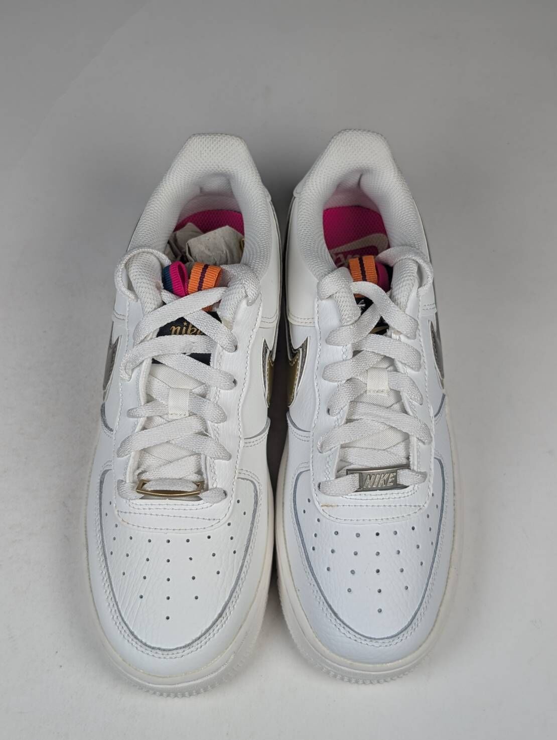 左右腳中底鞋底鞋面泛黃 DH9595-001/6Y Nike Air Force 1 1s Double Up On The Pull Tabs Swooshes 雙層勾勾 米白 金 女款