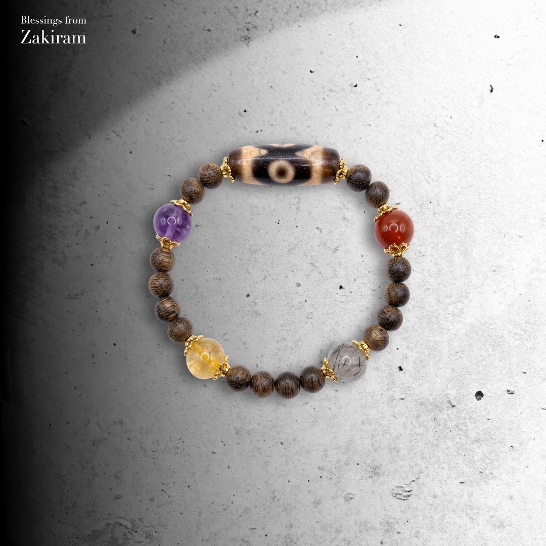 三眼天珠 紅瑪瑙、紫水晶 手串