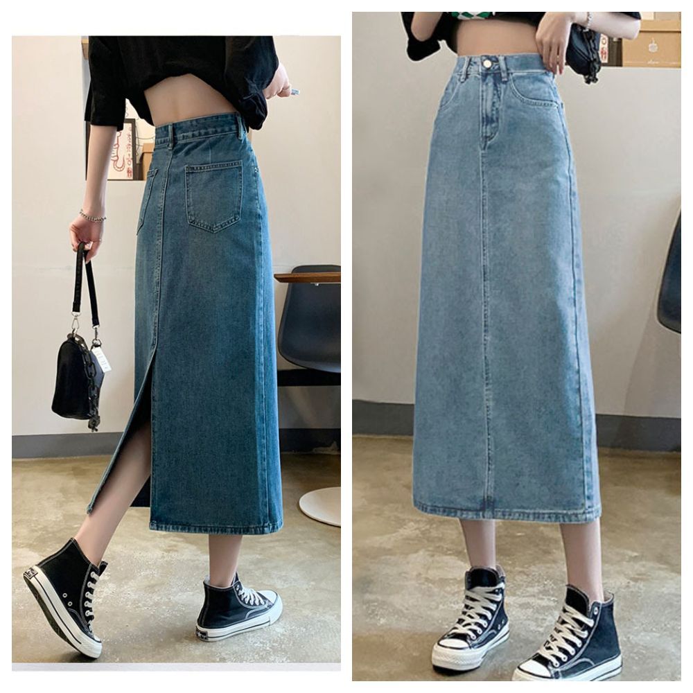 【ASister 小姊姊】AS1498#A字牛仔長裙☆*後開衩*顯瘦高腰收腹A字半身牛仔裙/長裙(4色_XS-2XL)