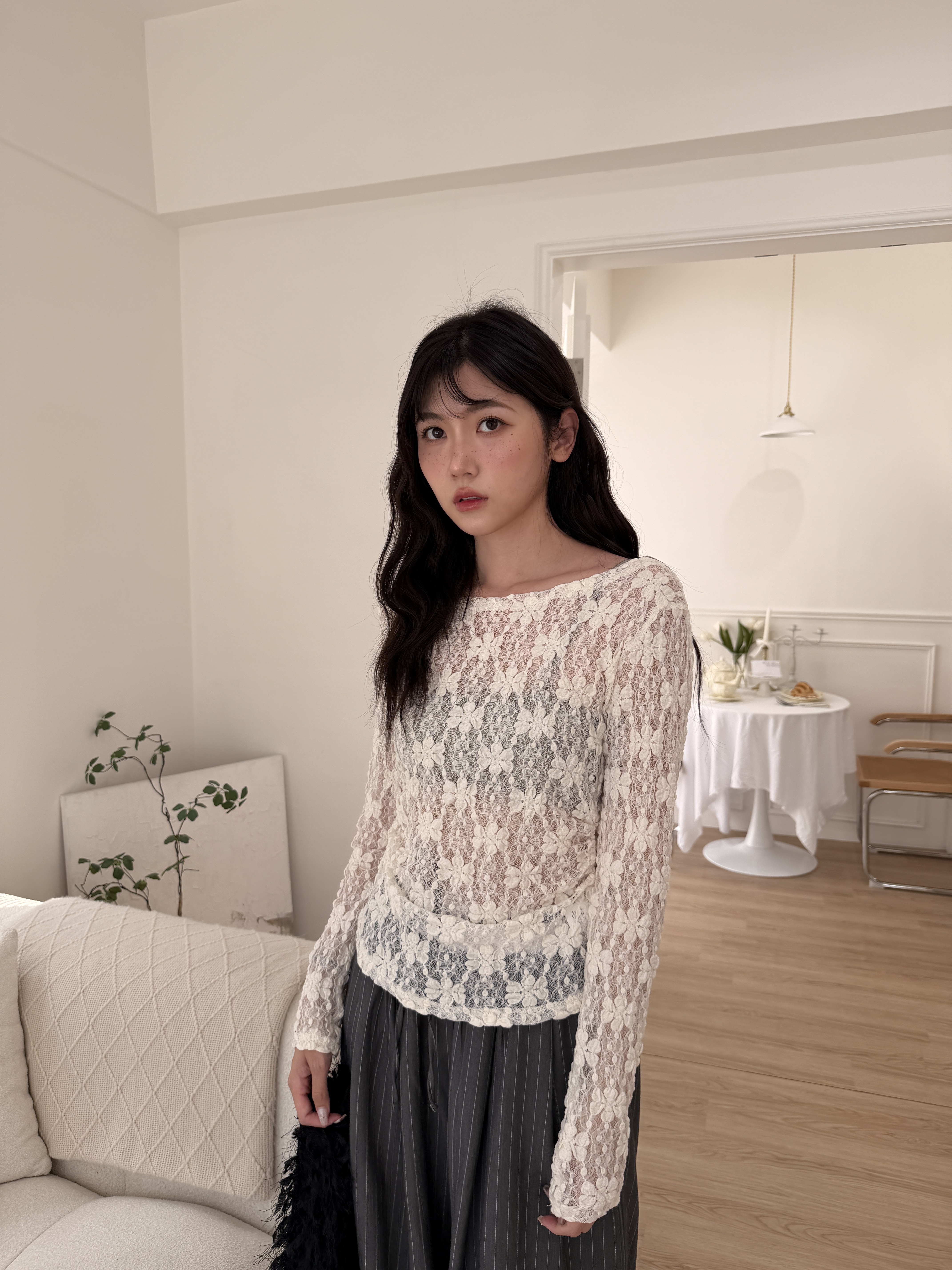 🌷花花蕾絲抓腰上衣