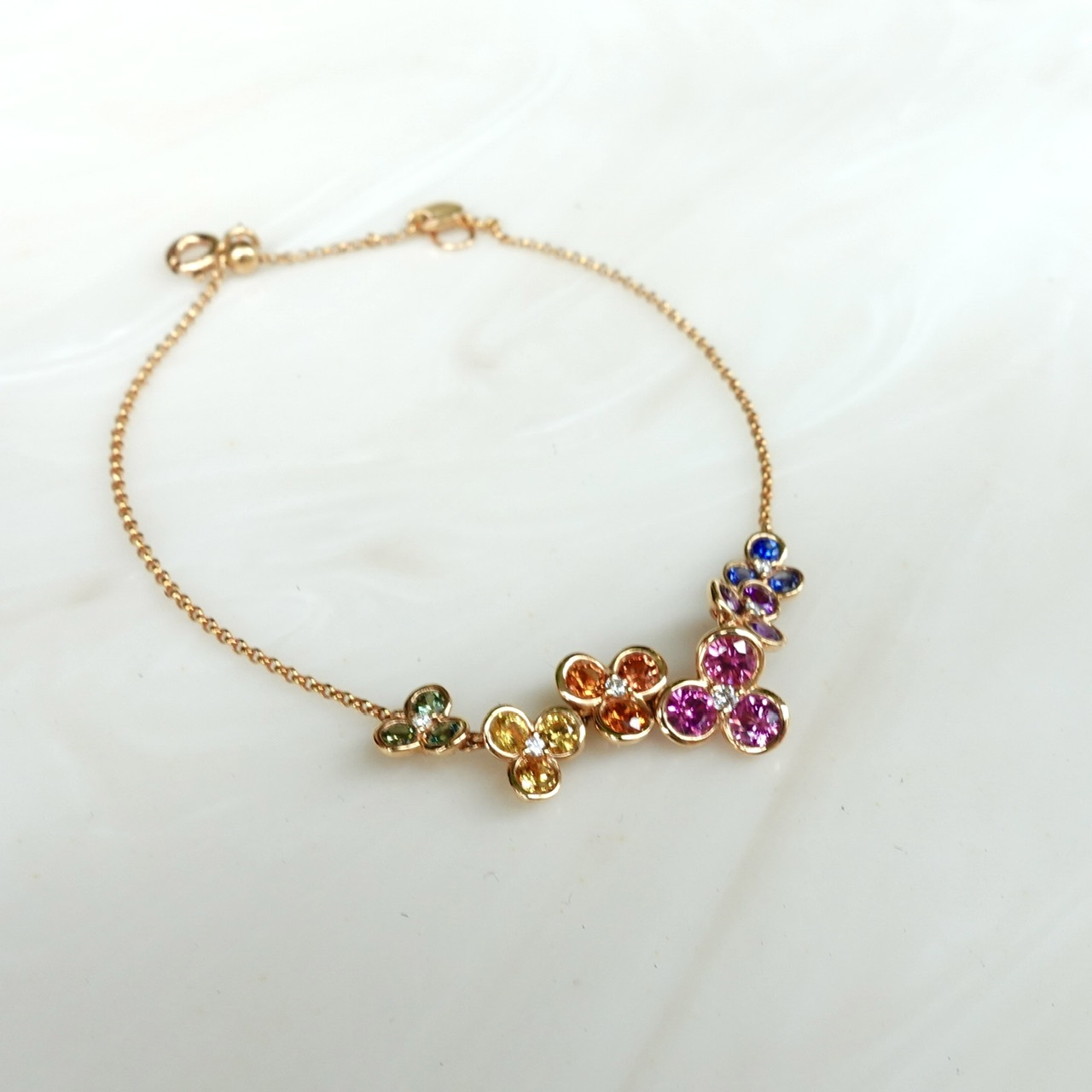 18K金彩虹藍寶石鑽石拼花手鏈