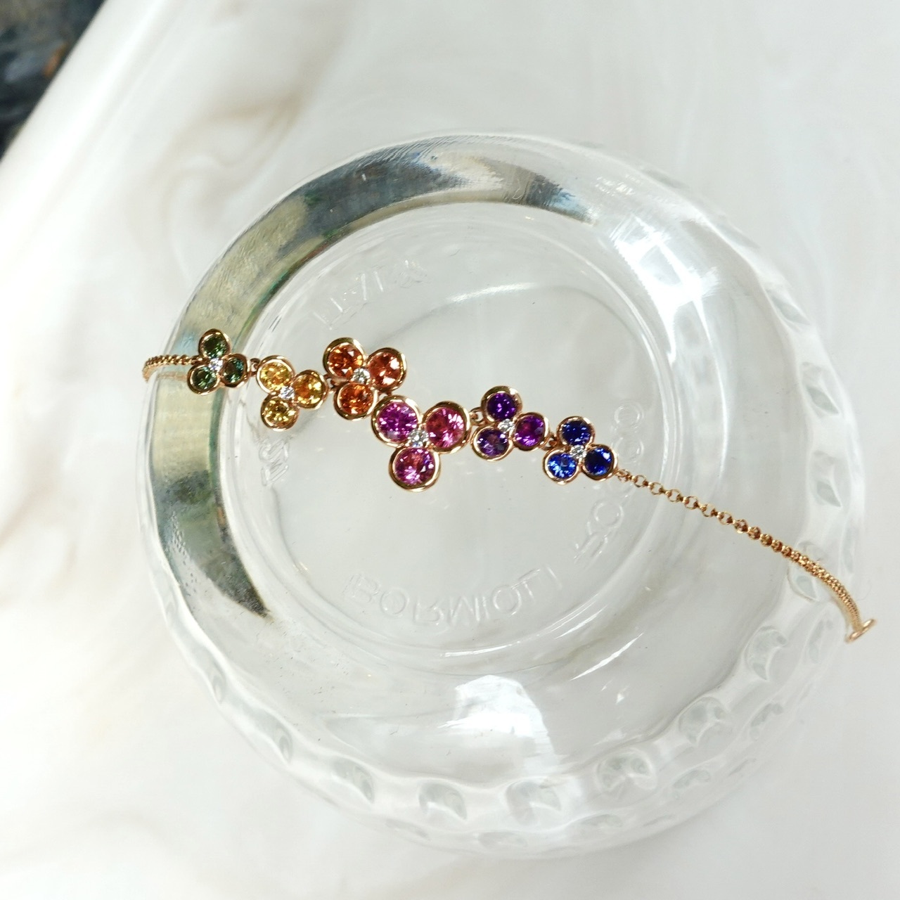 18K金彩虹藍寶石鑽石拼花手鏈