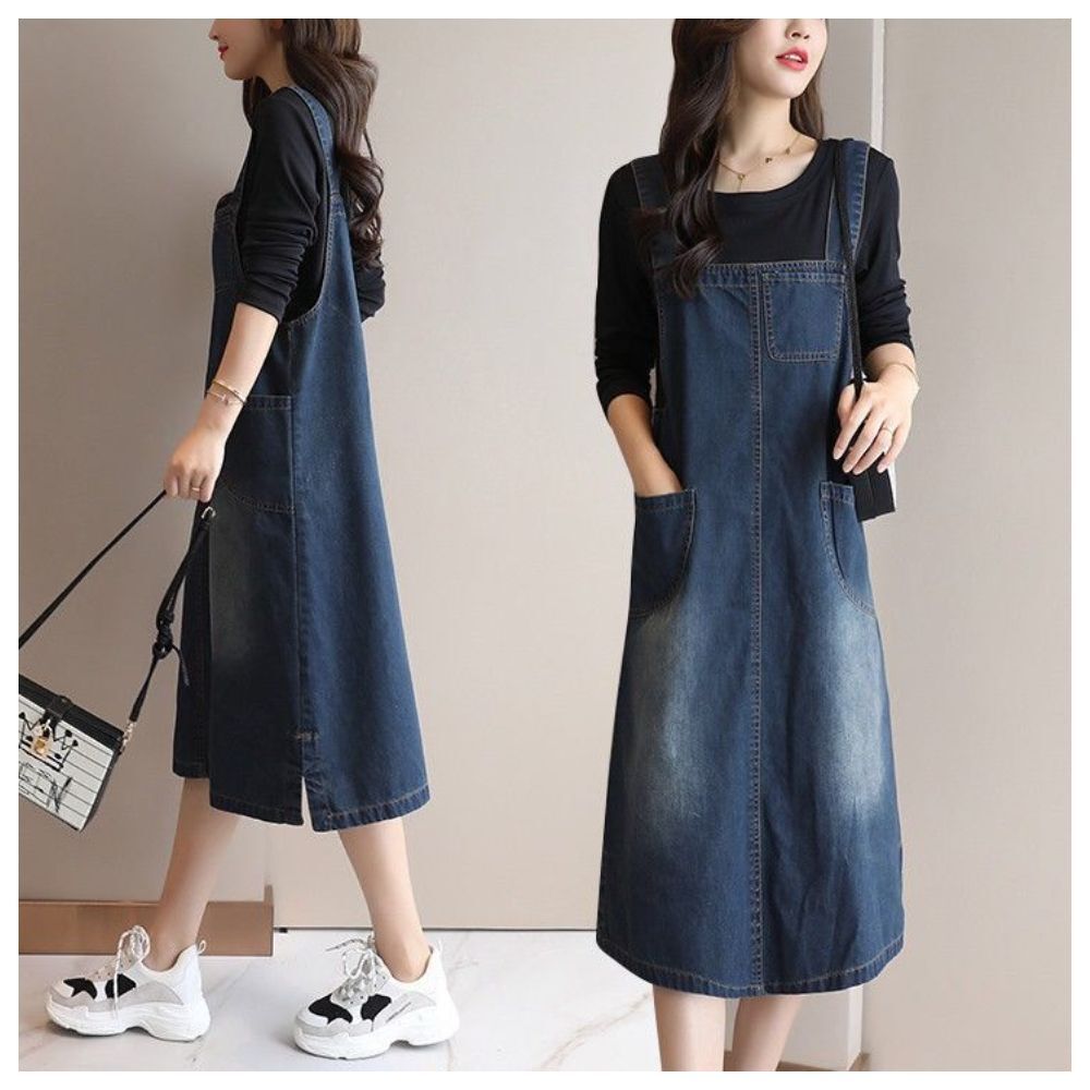 【ASister 小姊姊】AS1523#牛仔洋裝☆無袖*平口3口袋刷色丹寧*吊帶背心A字連身裙(2色 S-L)