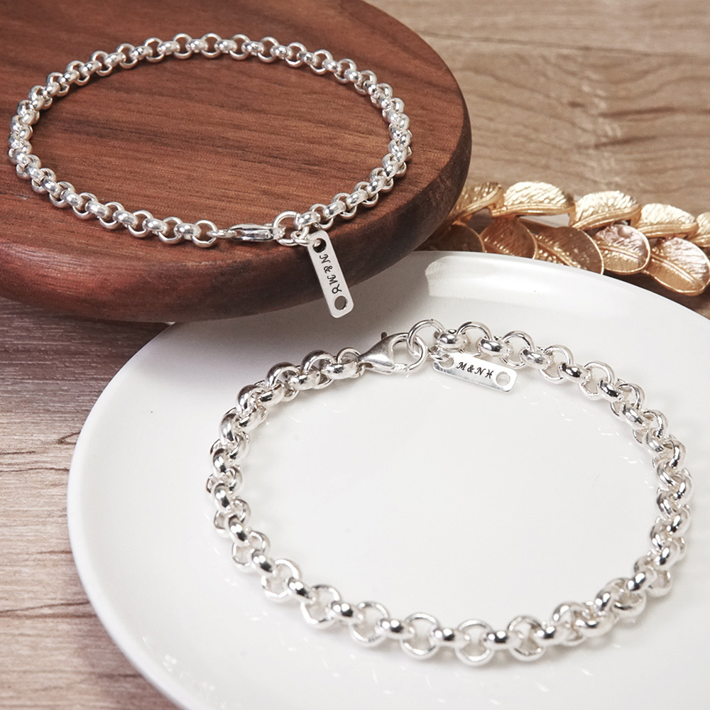 純銀情侶手鍊 小圓鍊設計 情侶對鍊組  925純銀 客製化 刻字手鍊 情侶銀飾