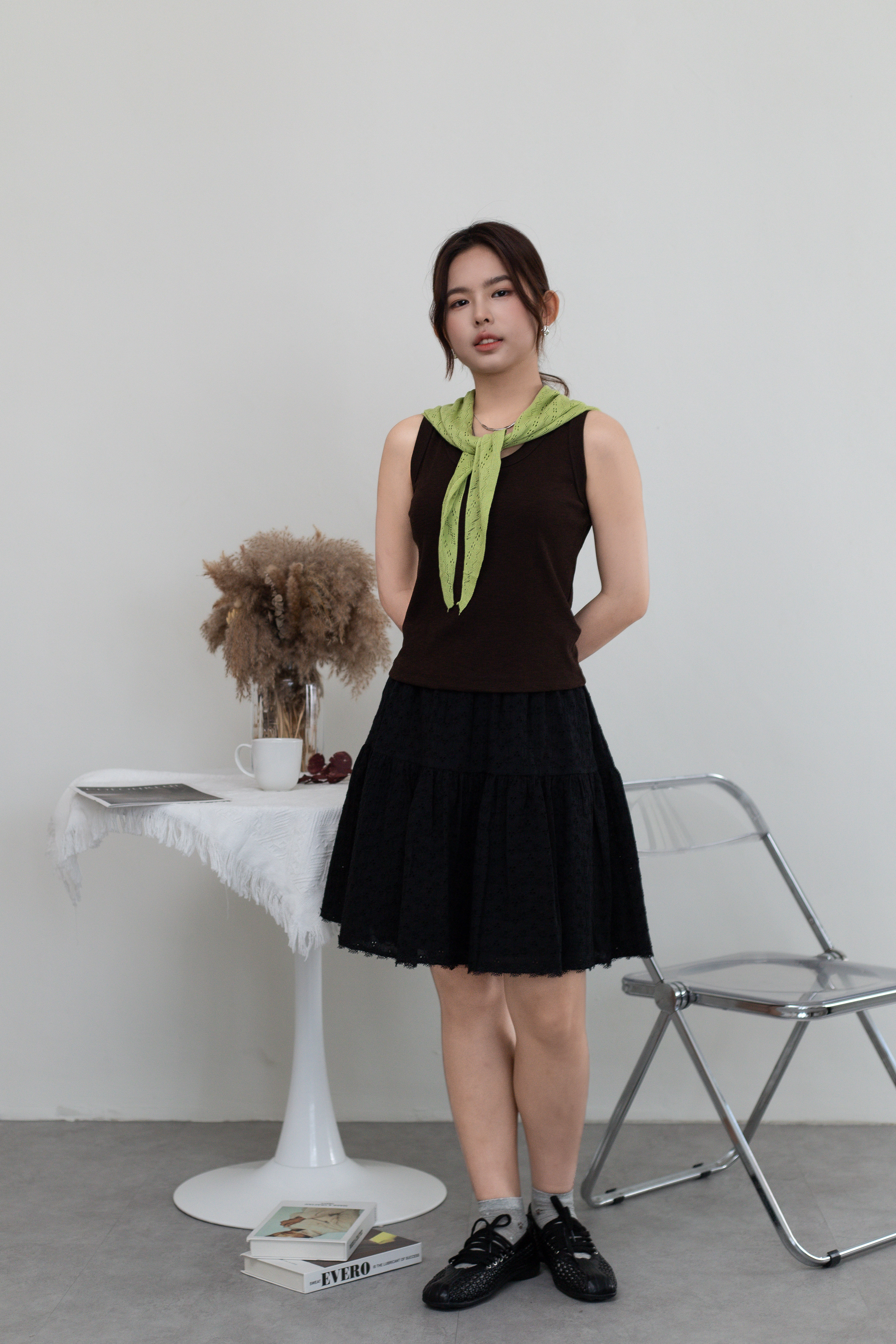 Kome U neck Ribbed Tank Top Brown-2660BVBRO