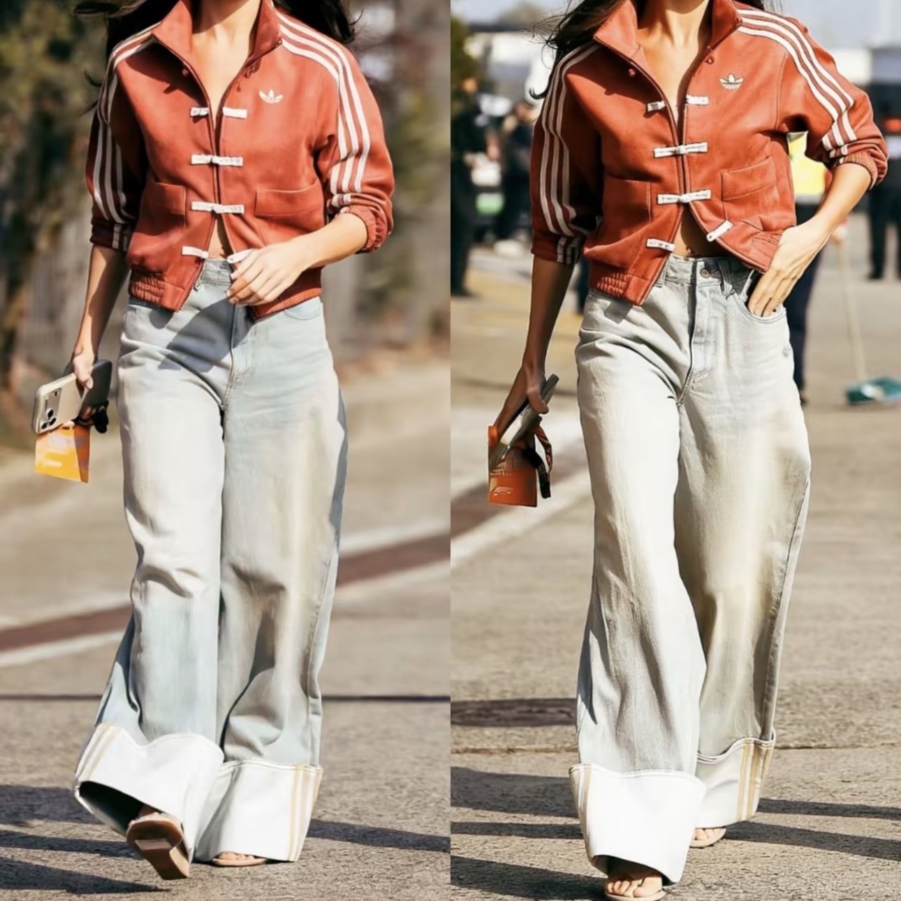 ADIDAS ORIGINALS 反摺褲管 淺藍 水洗 寬闊腿褲 牛仔長褲 KW4517