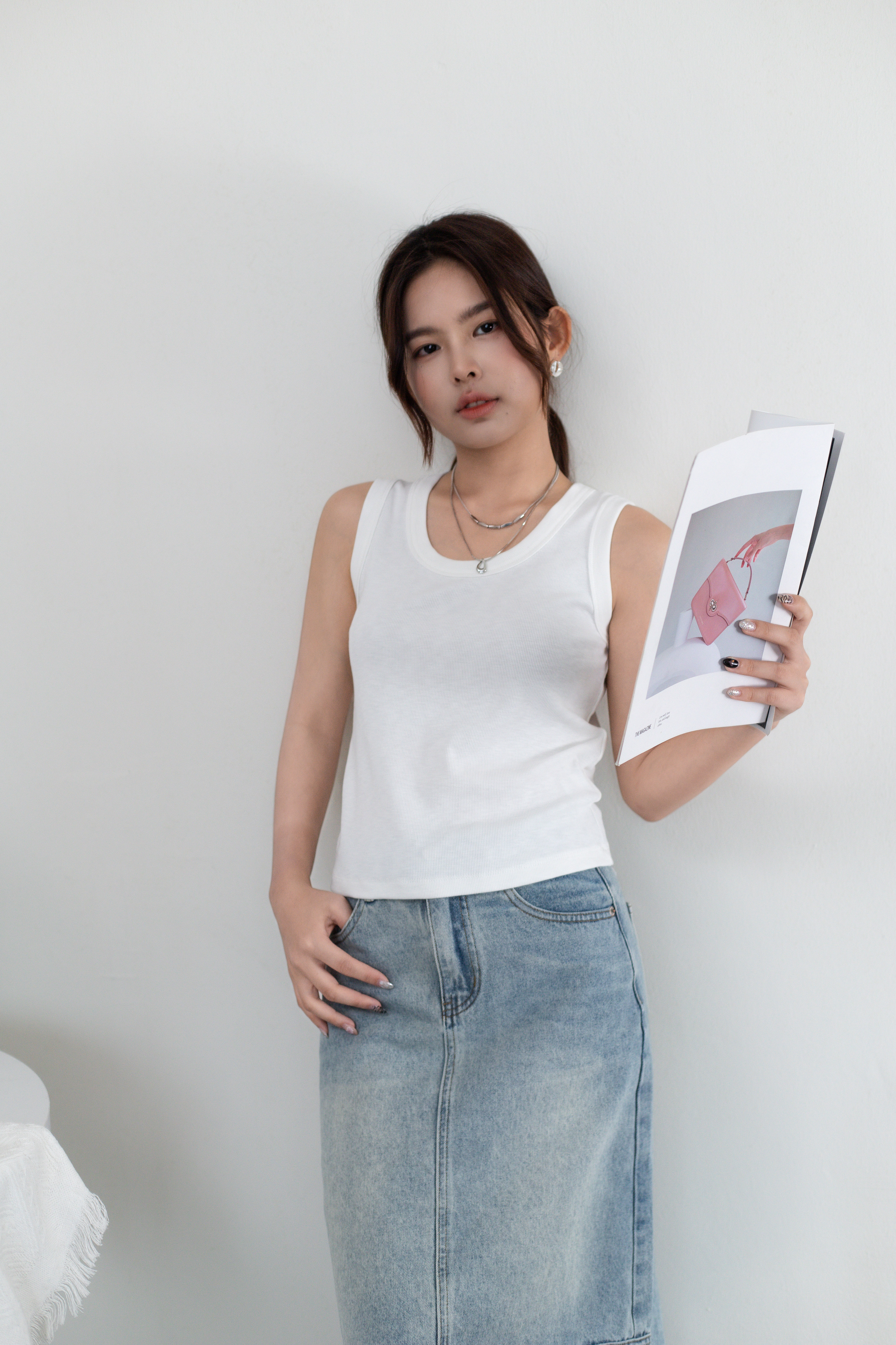 Kome U neck Ribbed Tank Top White-2660BVWHI