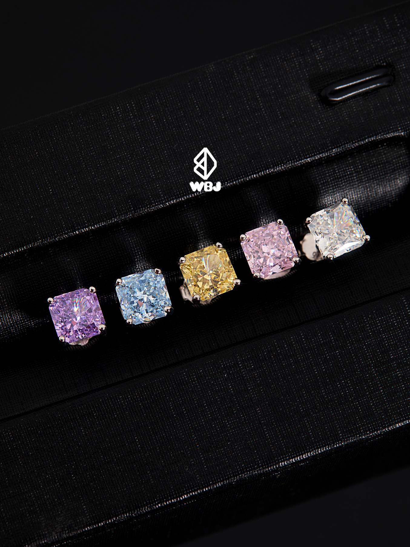 WBJ訂製珠寶 馬天尼五色冰花切割純銀耳釘 925銀耳環 電鍍18K白金