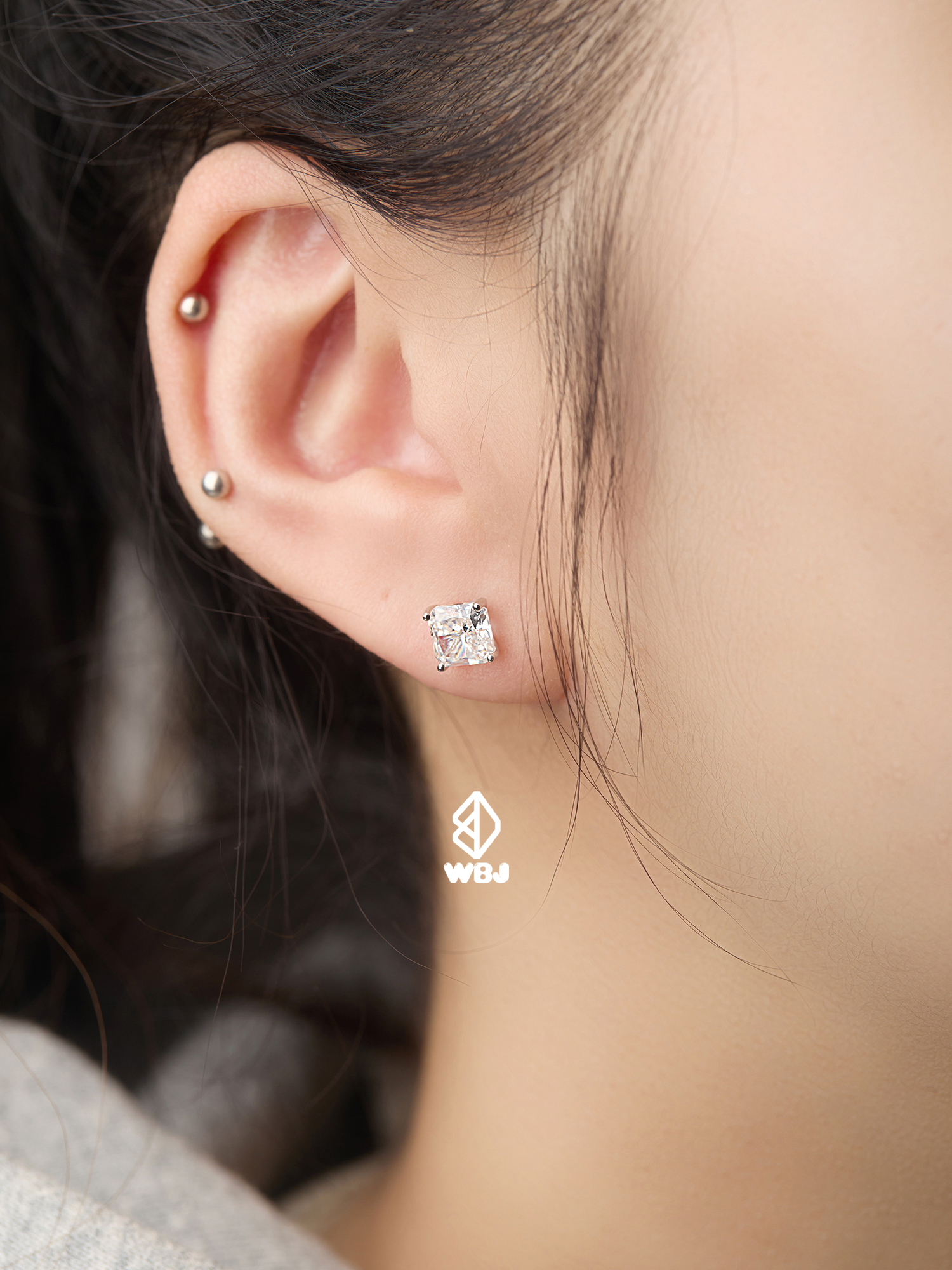 WBJ訂製珠寶 馬天尼五色冰花切割純銀耳釘 925銀耳環 電鍍18K白金