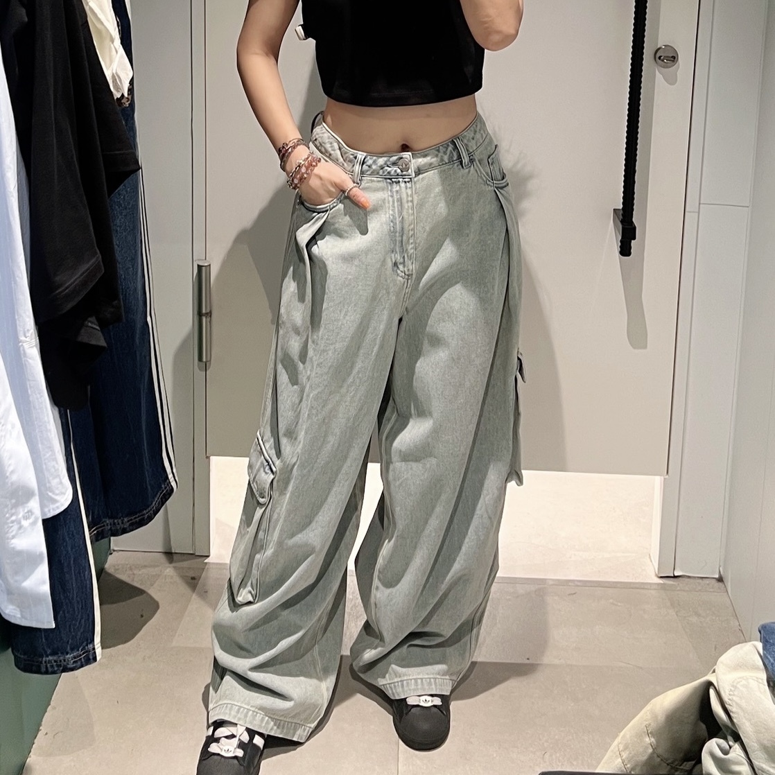 ADIDAS ORIGINALS 後銀標 淺藍 三葉草鈕扣 工裝長褲 KU9533