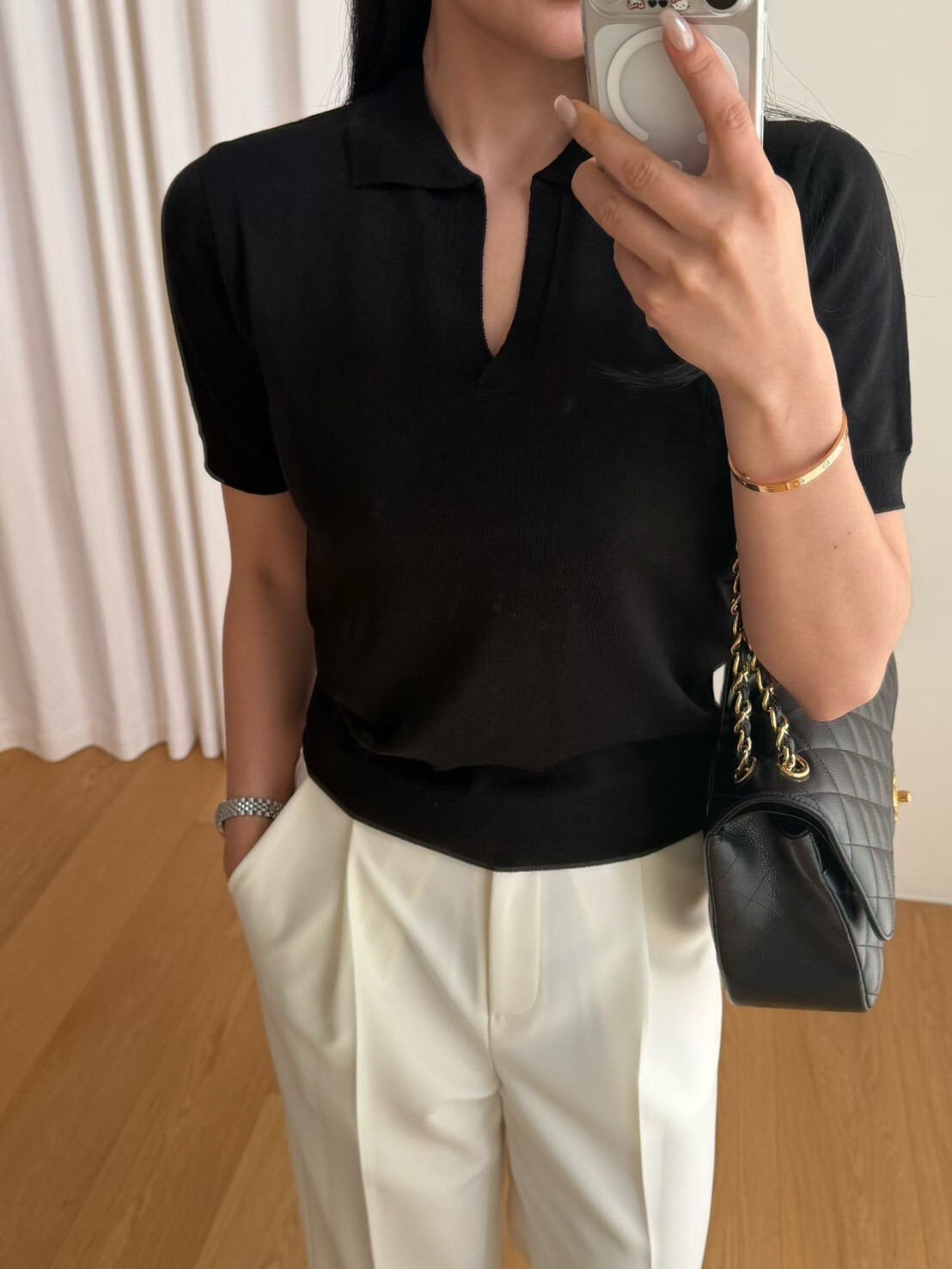 簡約感V字POLO翻領短袖針織上衣 / 3色