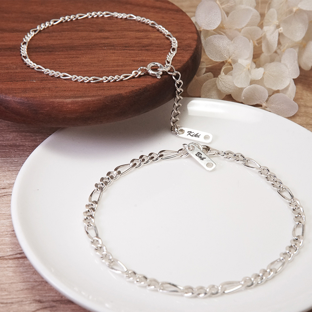 純銀情侶手鍊 費加洛繩索鍊設計 情侶對鍊組  925純銀 客製化 刻字手鍊 情侶銀飾