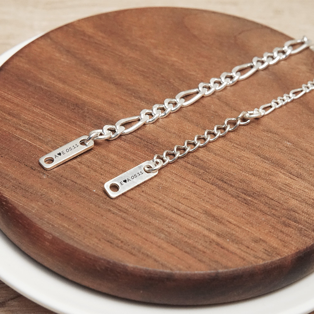 純銀情侶手鍊 費加洛繩索鍊設計 情侶對鍊組  925純銀 客製化 刻字手鍊 情侶銀飾