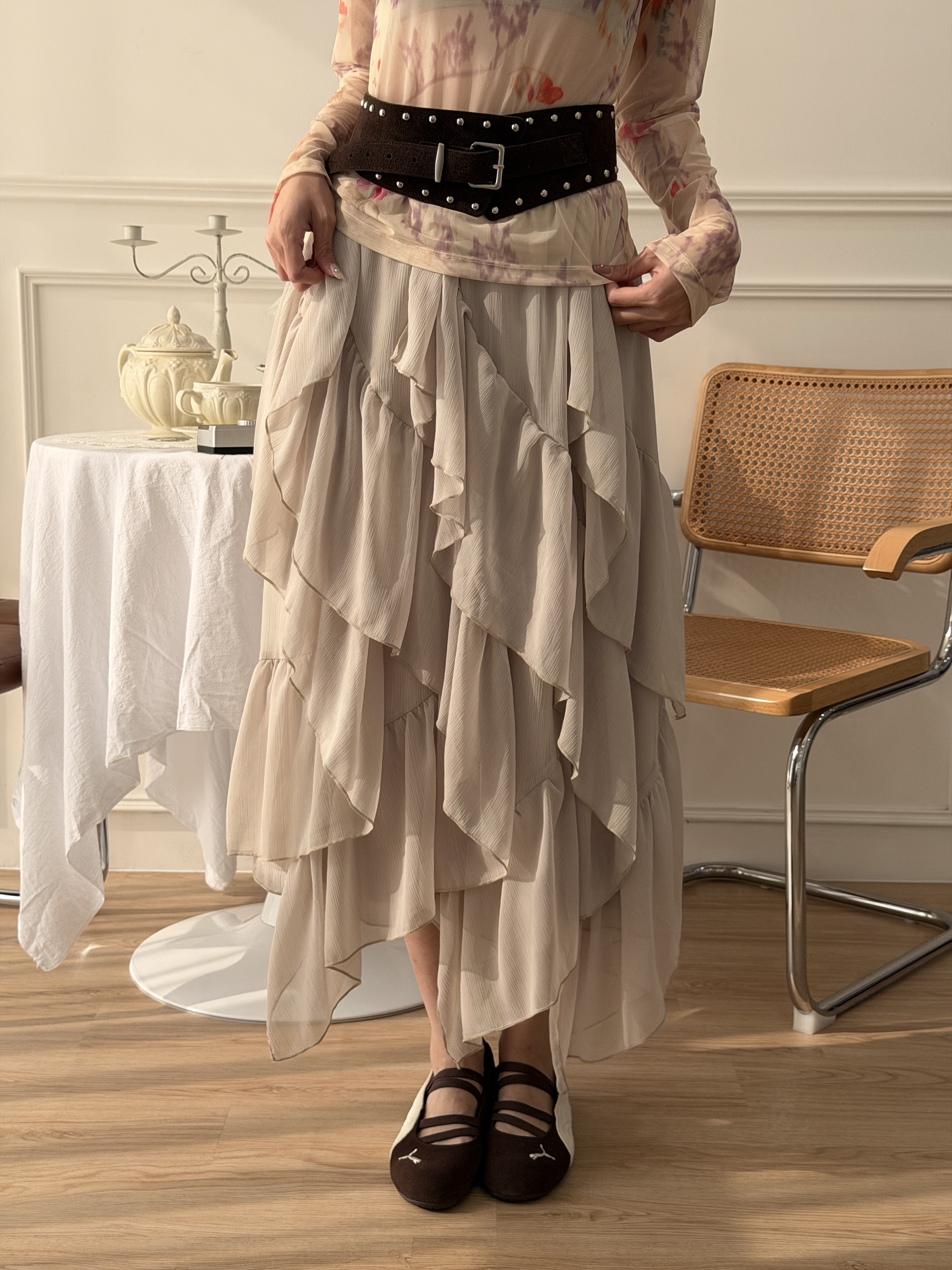 🌷霧感奶茶垂墜紗裙