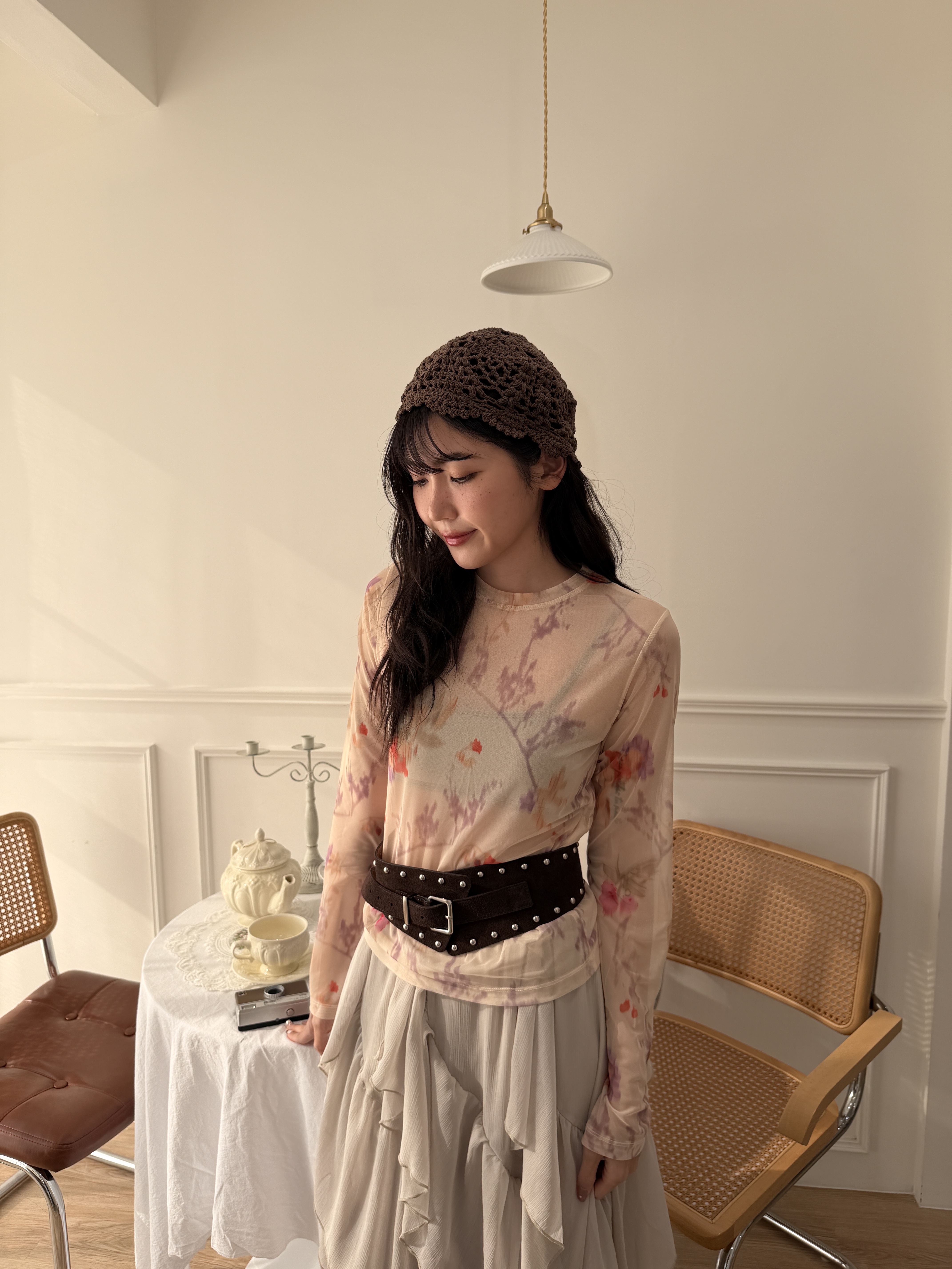 🌷春天的透膚上衣 (淡橘色)