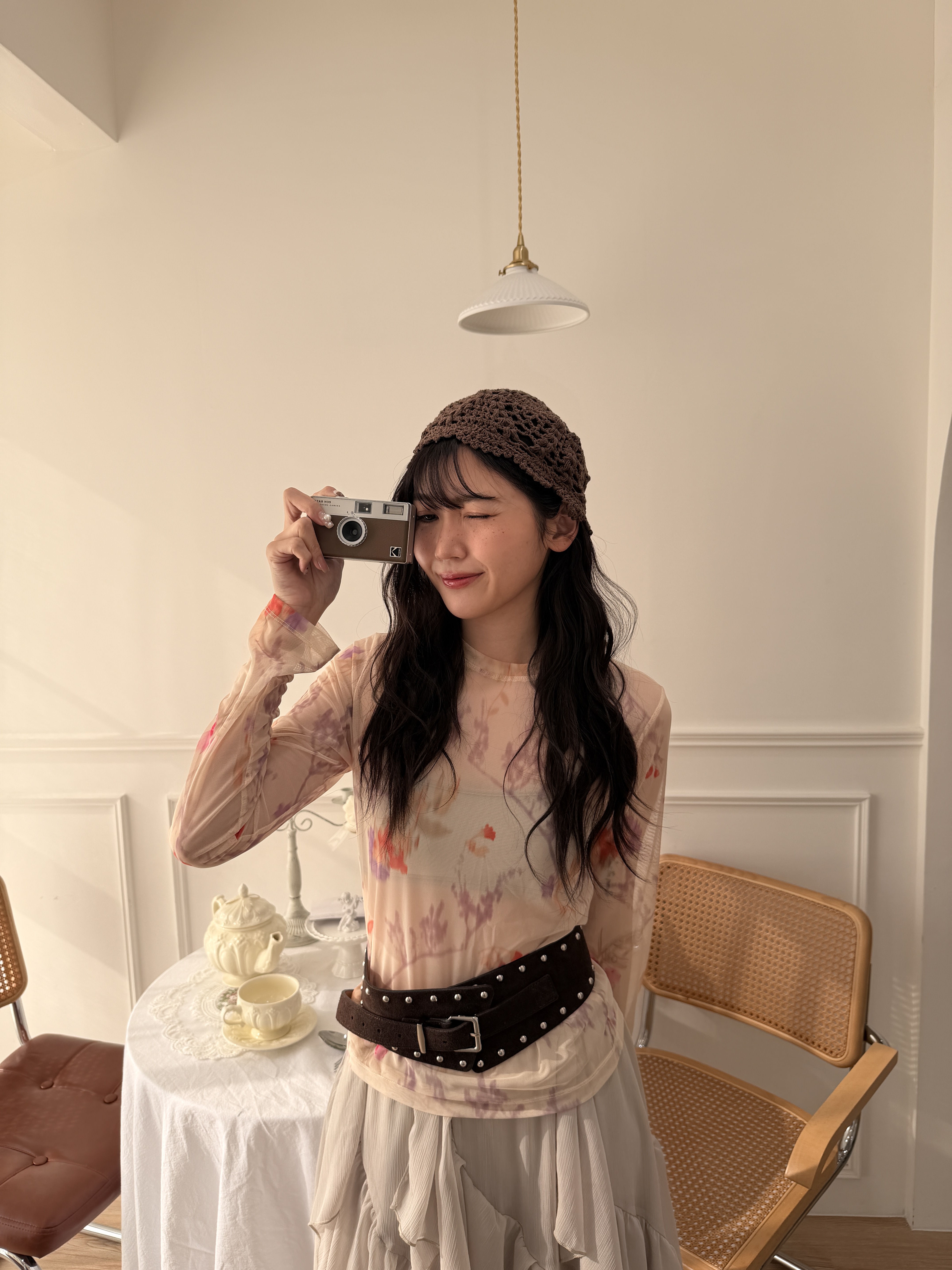 🌷春天的透膚上衣 (淡橘色)