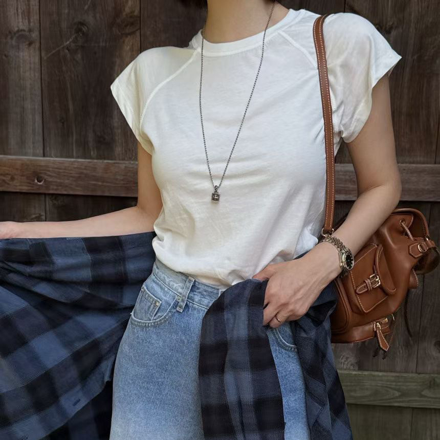 包色款拉克蘭袖圓領短袖棉TEE / 7色