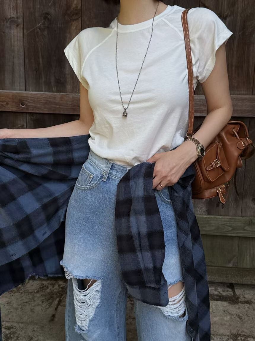 包色款拉克蘭袖圓領短袖棉TEE / 7色