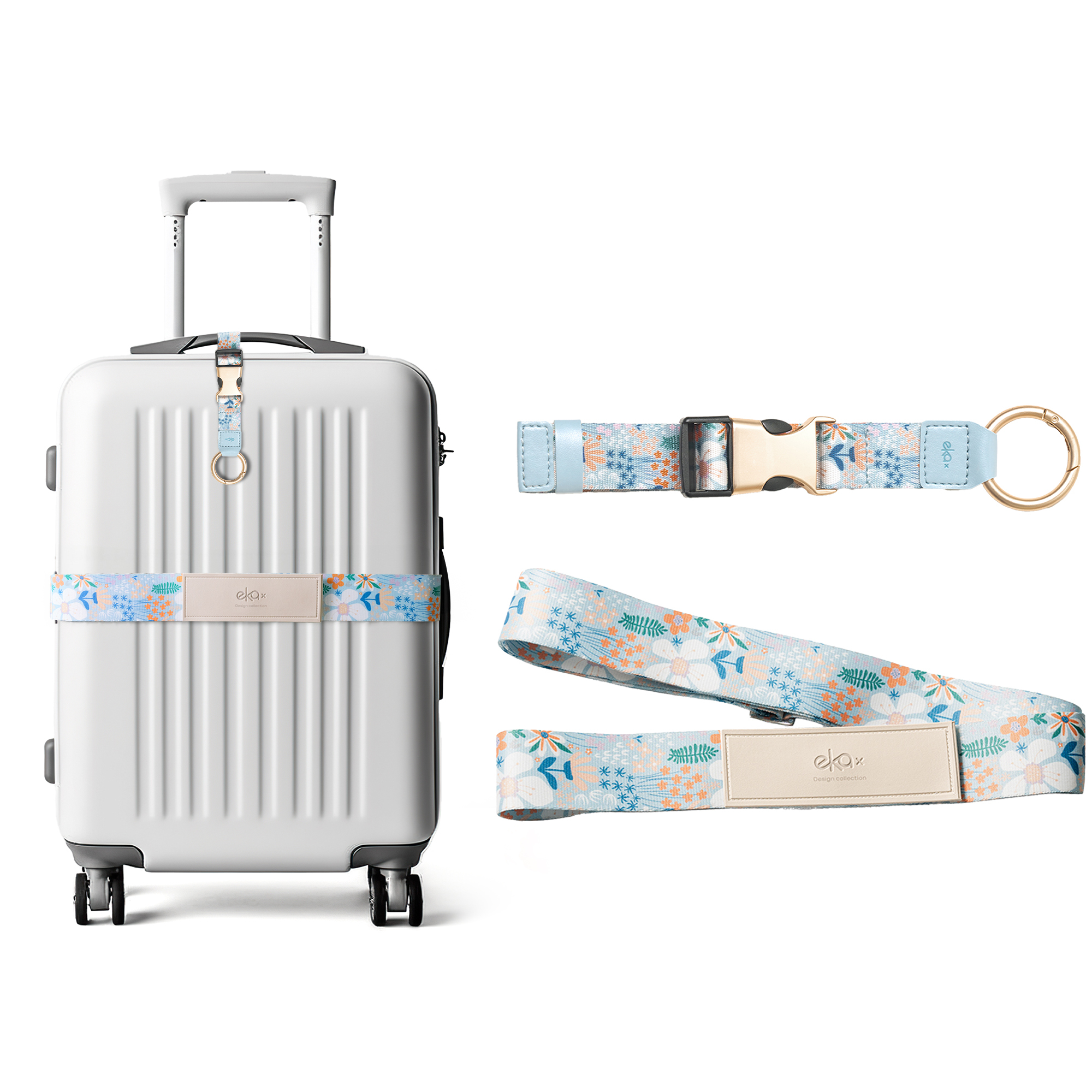 【限定組合✨】水藍花舞(行李織帶掛環+造型行李束帶)