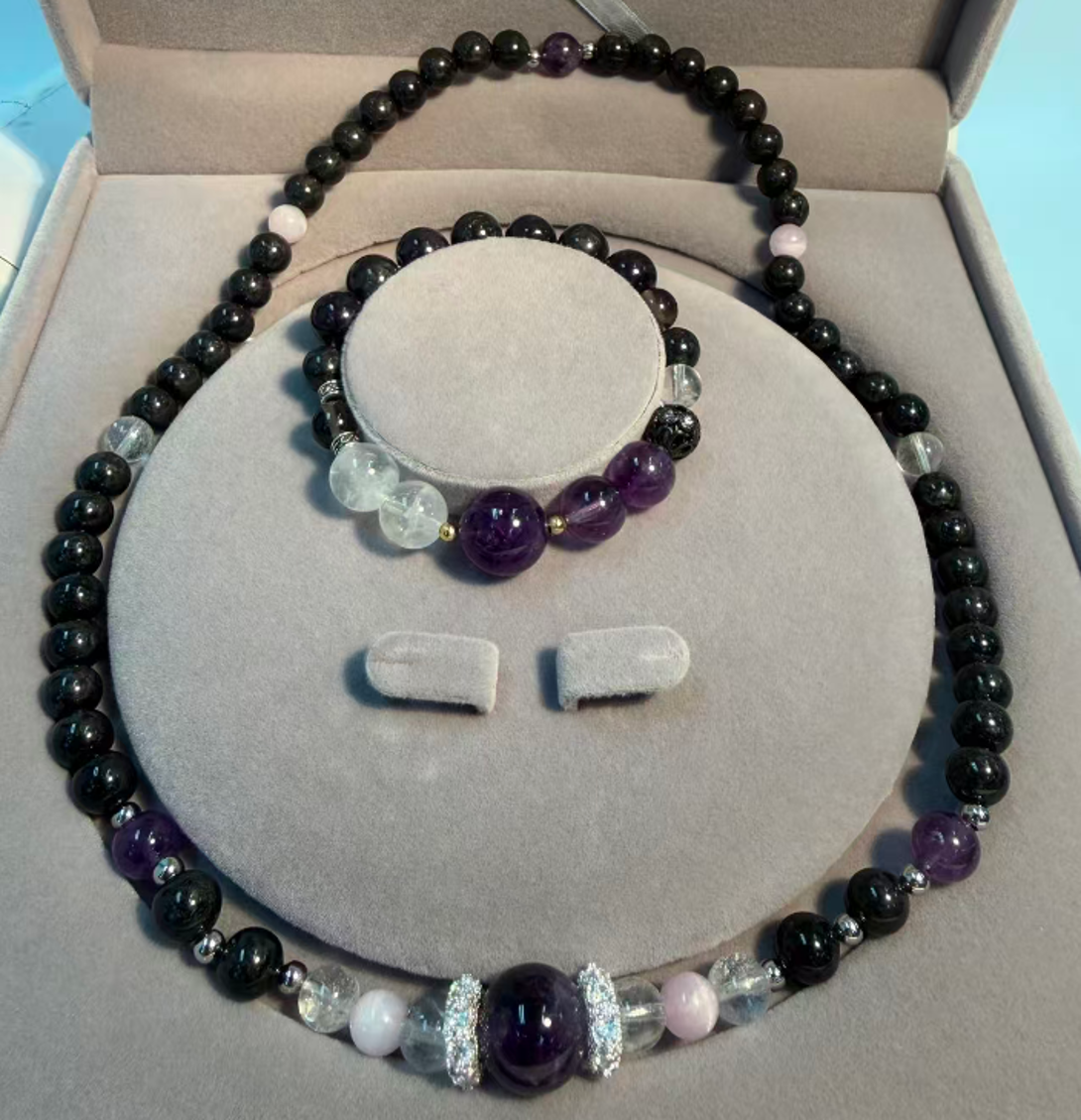 03.31DE162-石墨烯KM-石墨烯琺瑯瓷+紫晶套裝 (手串+頸鏈) (A162)