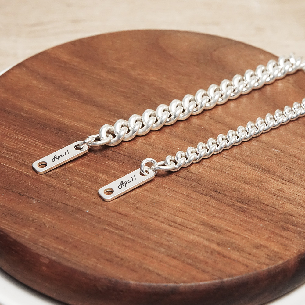 純銀情侶手鍊 圓線繩索鍊設計 情侶對鍊組  925純銀 客製化 刻字手鍊 情侶銀飾